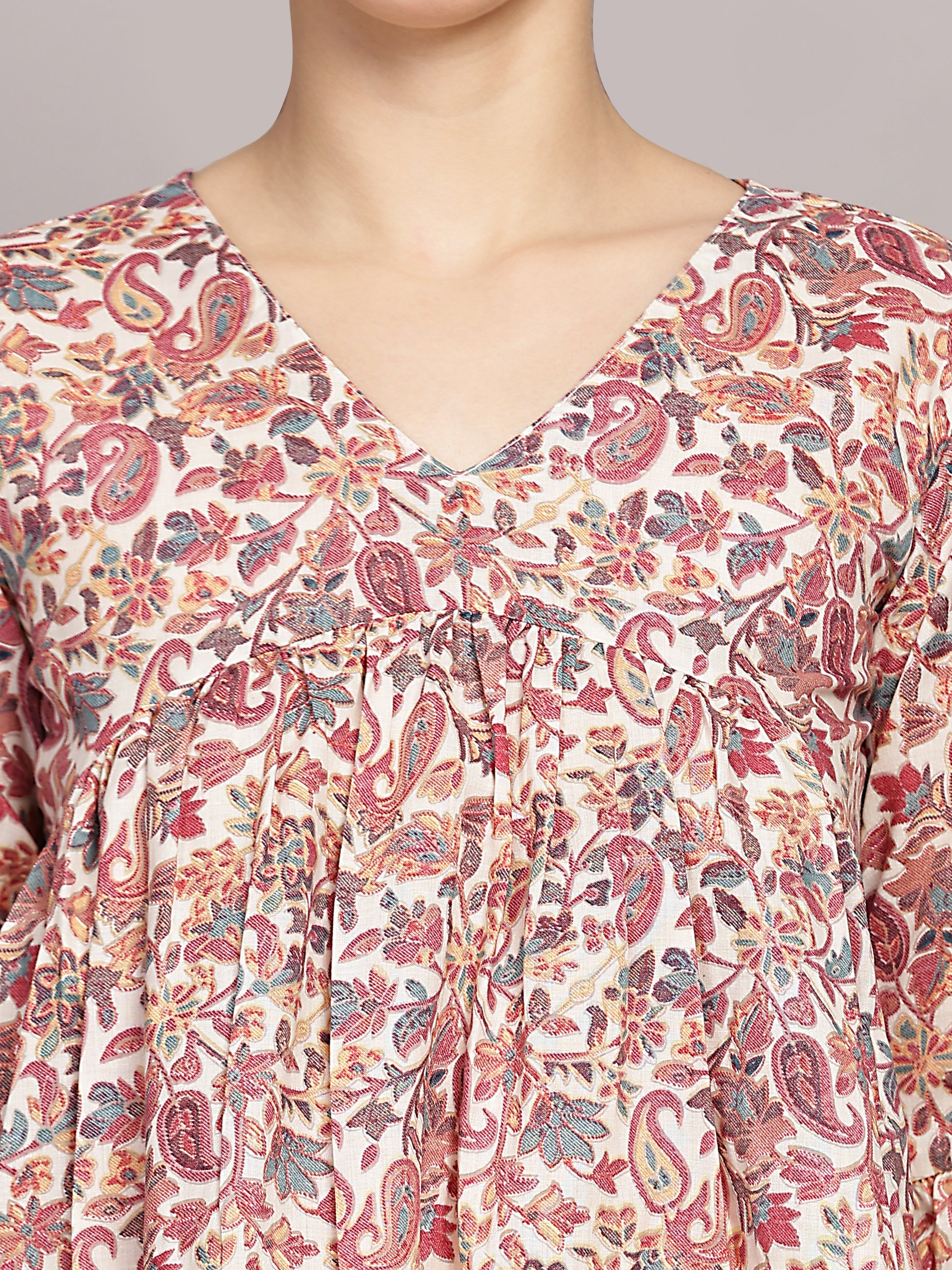 TrendRush Women V-Neck Pink Paisley Printed Top