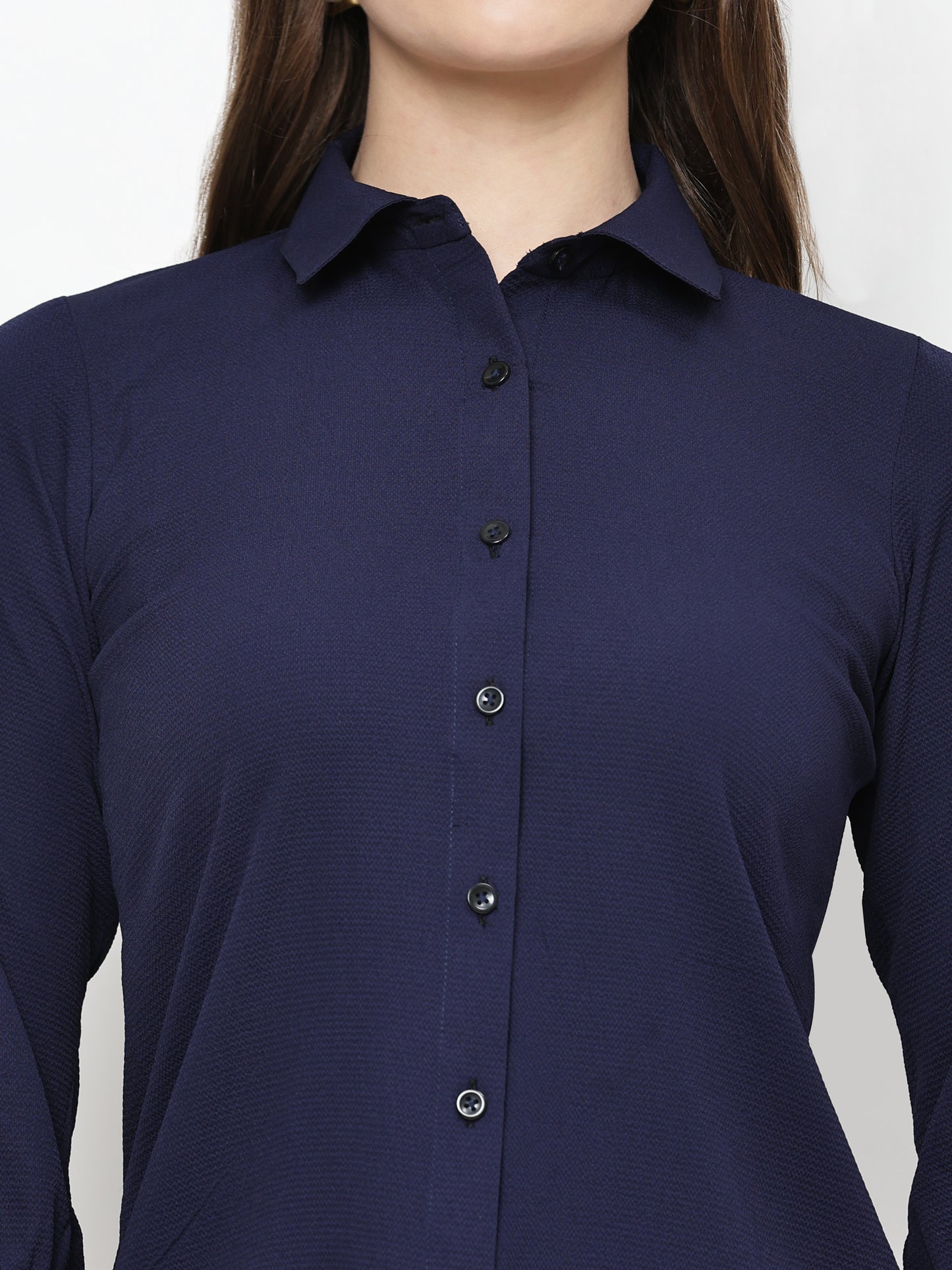 TrendRush Women Solid Blue Collared Shirt
