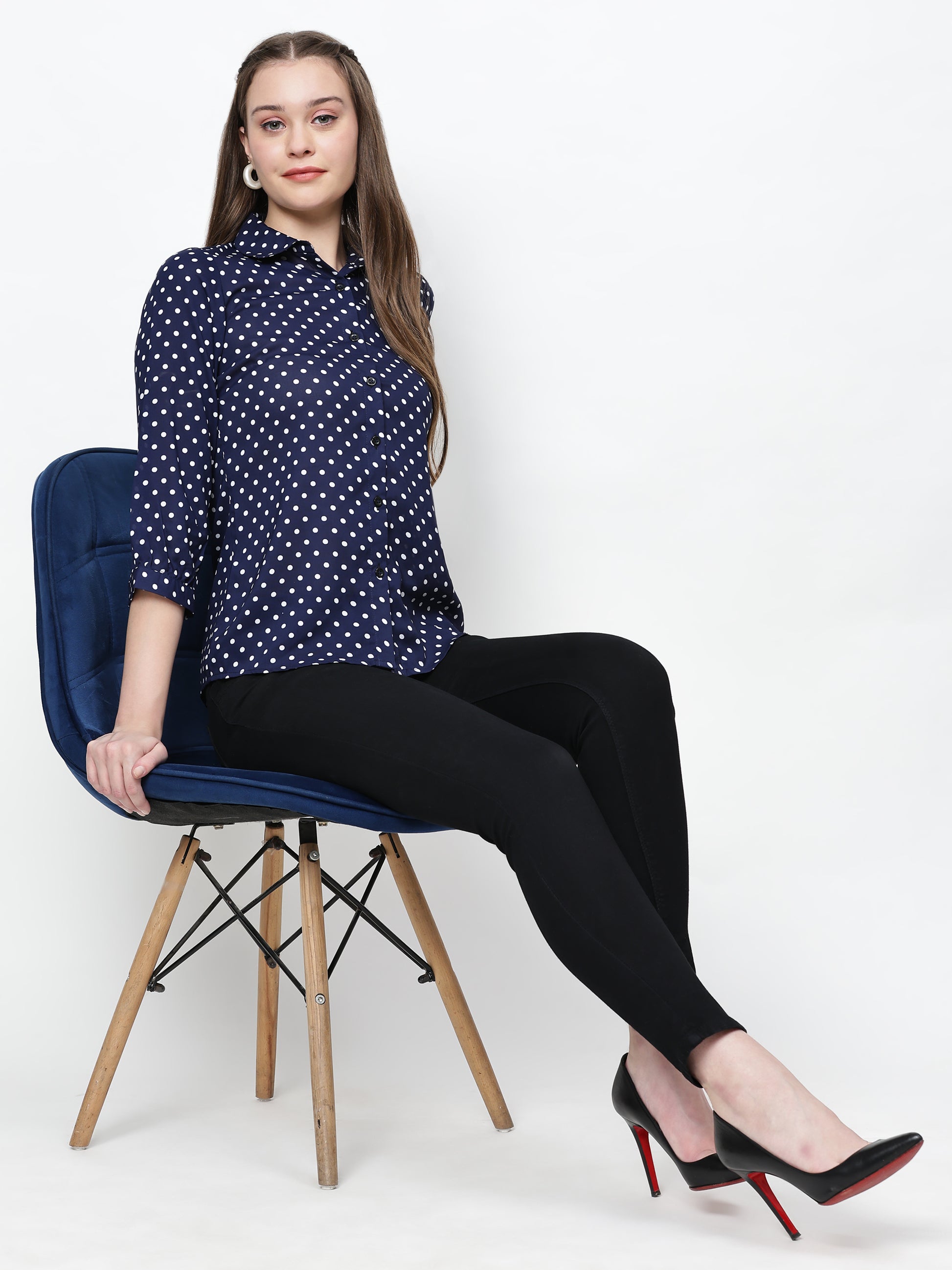 TrendRush Women Blue Polka Printed Shirts