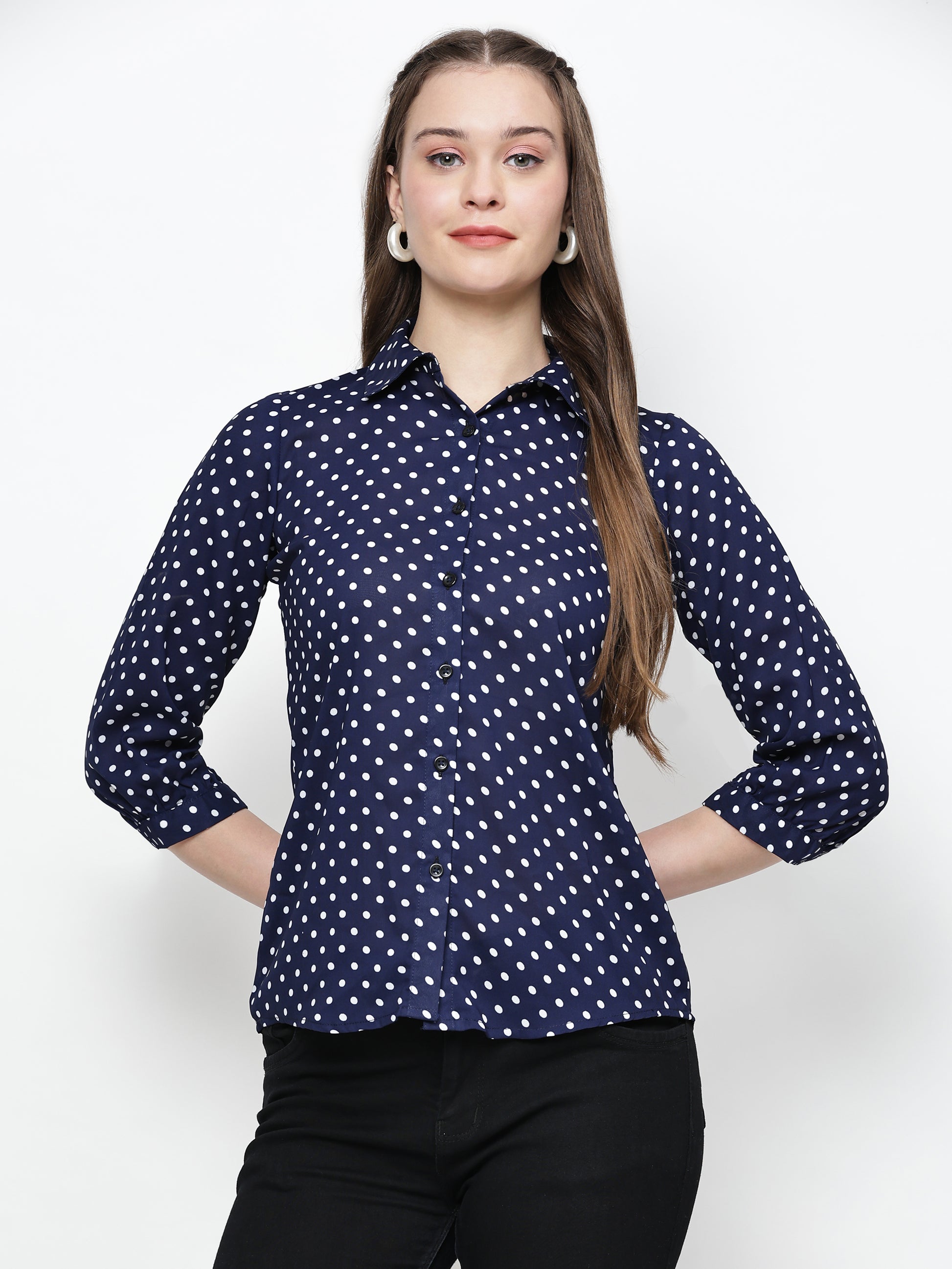 TrendRush Women Blue Polka Printed Shirts