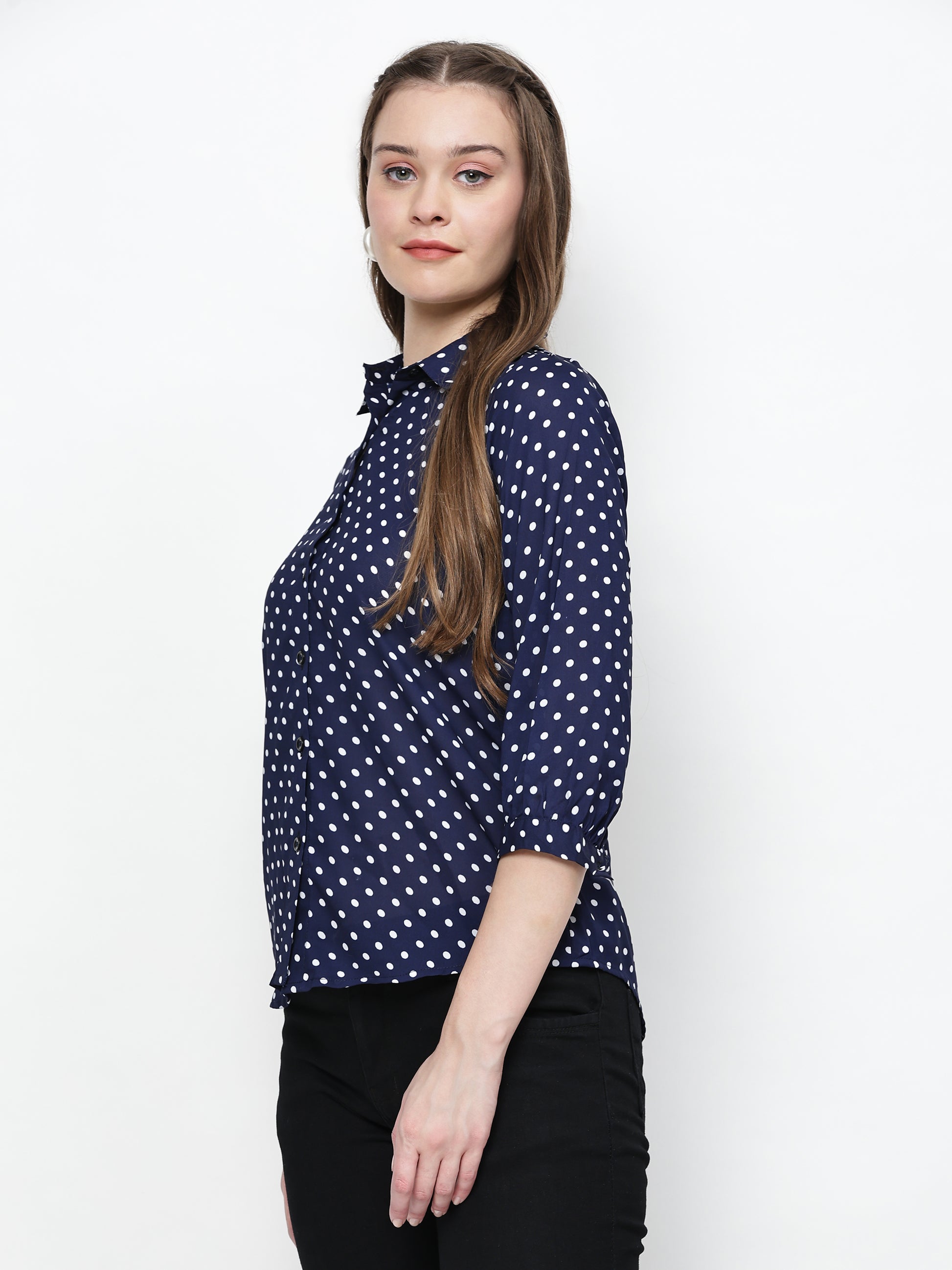 TrendRush Women Blue Polka Printed Shirts