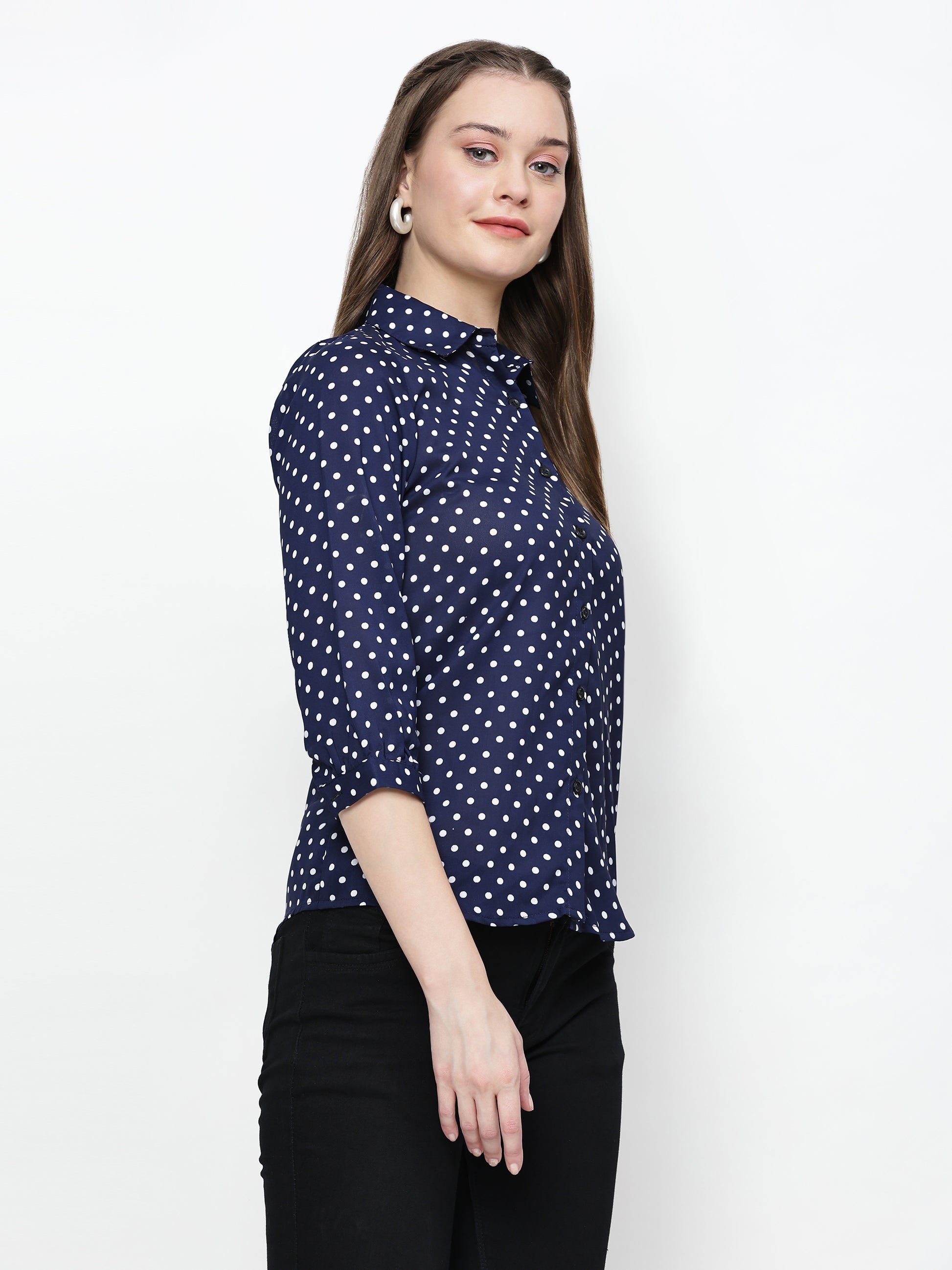 TrendRush Women Blue Polka Printed Shirts