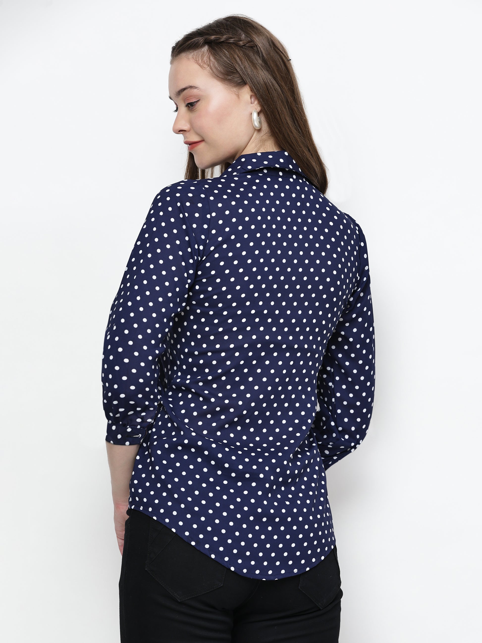 TrendRush Women Blue Polka Printed Shirts