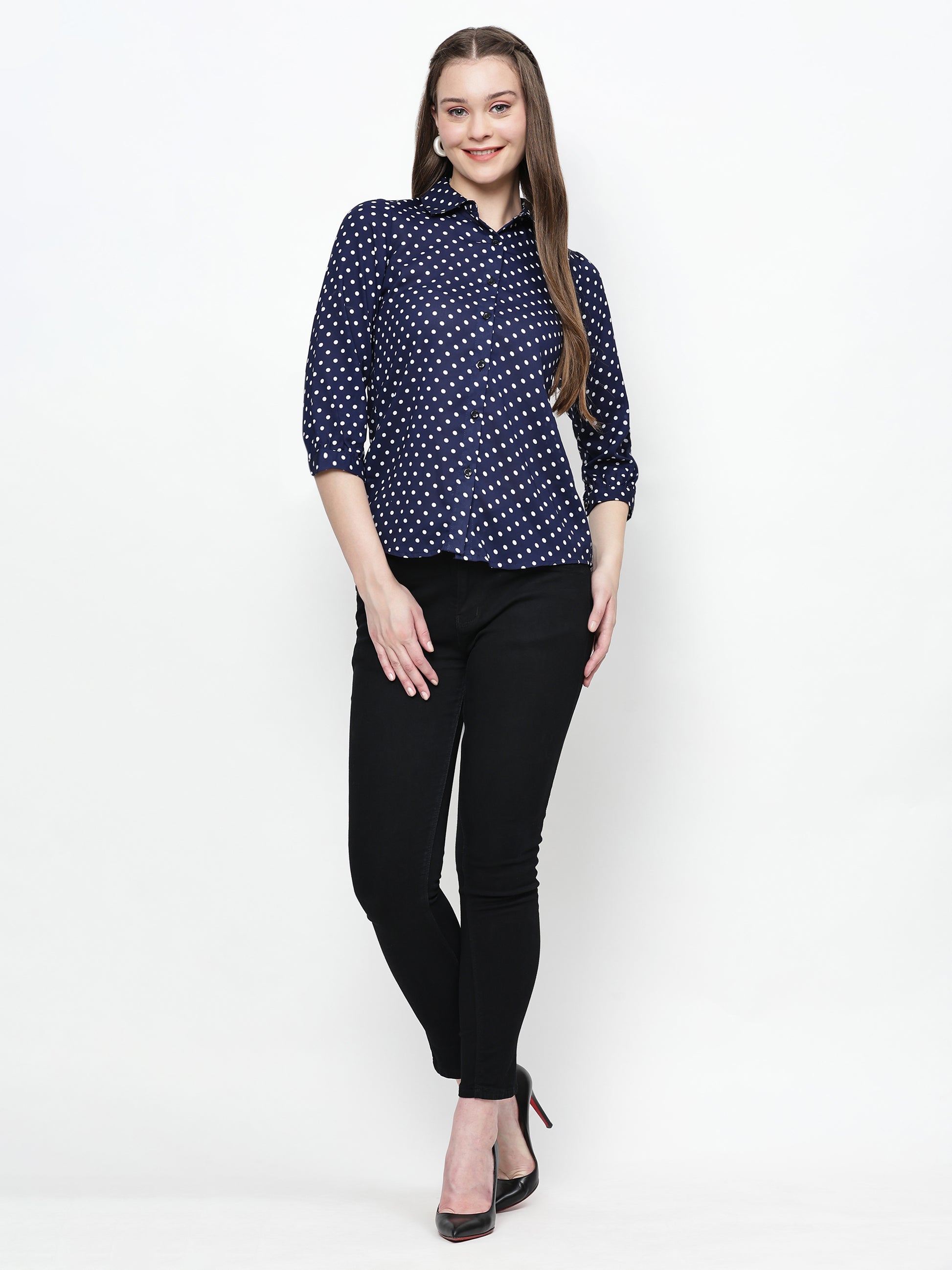 TrendRush Women Blue Polka Printed Shirts
