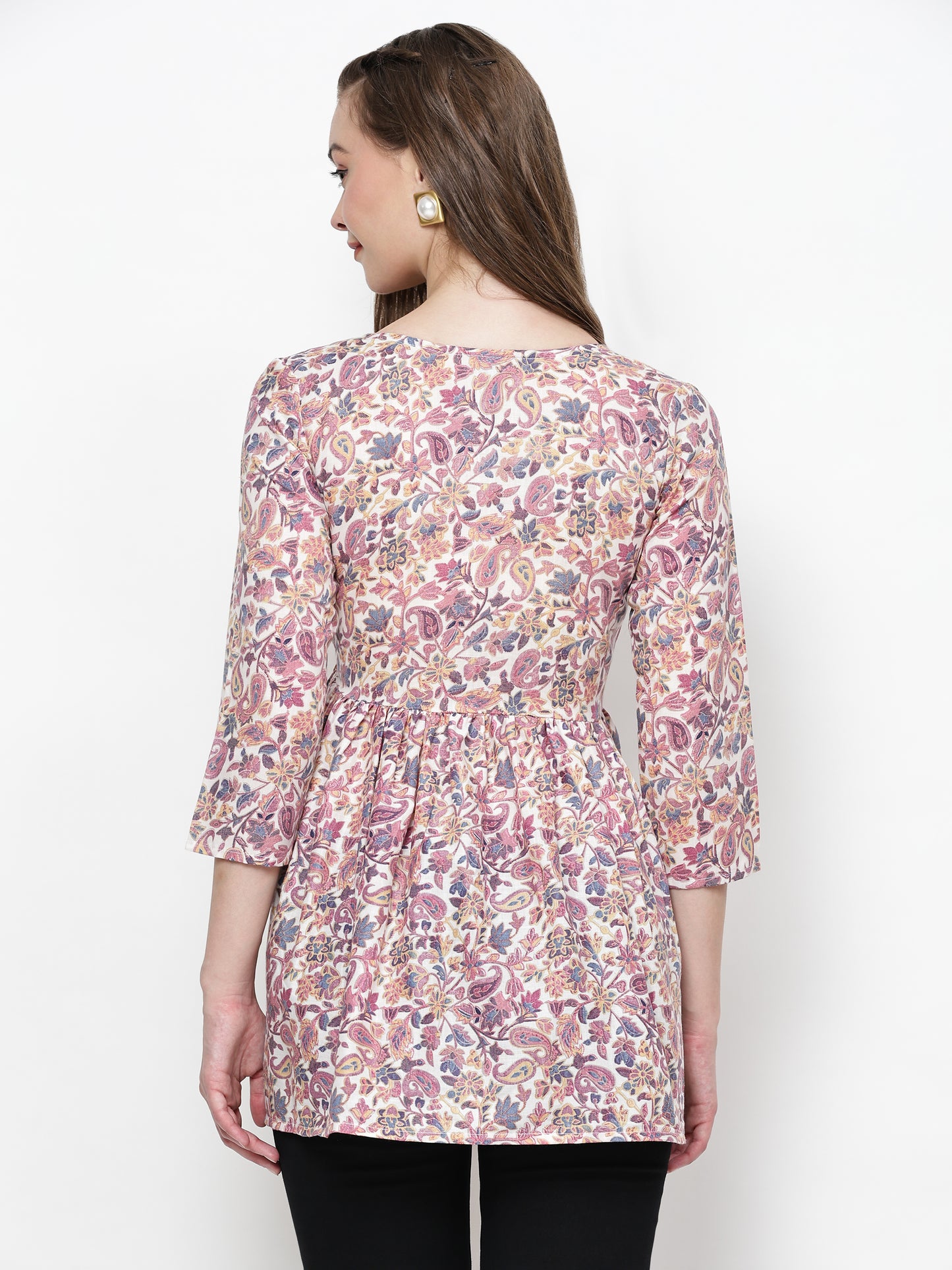 TrendRush Women Purple Paisley V-Neck Wrap Top