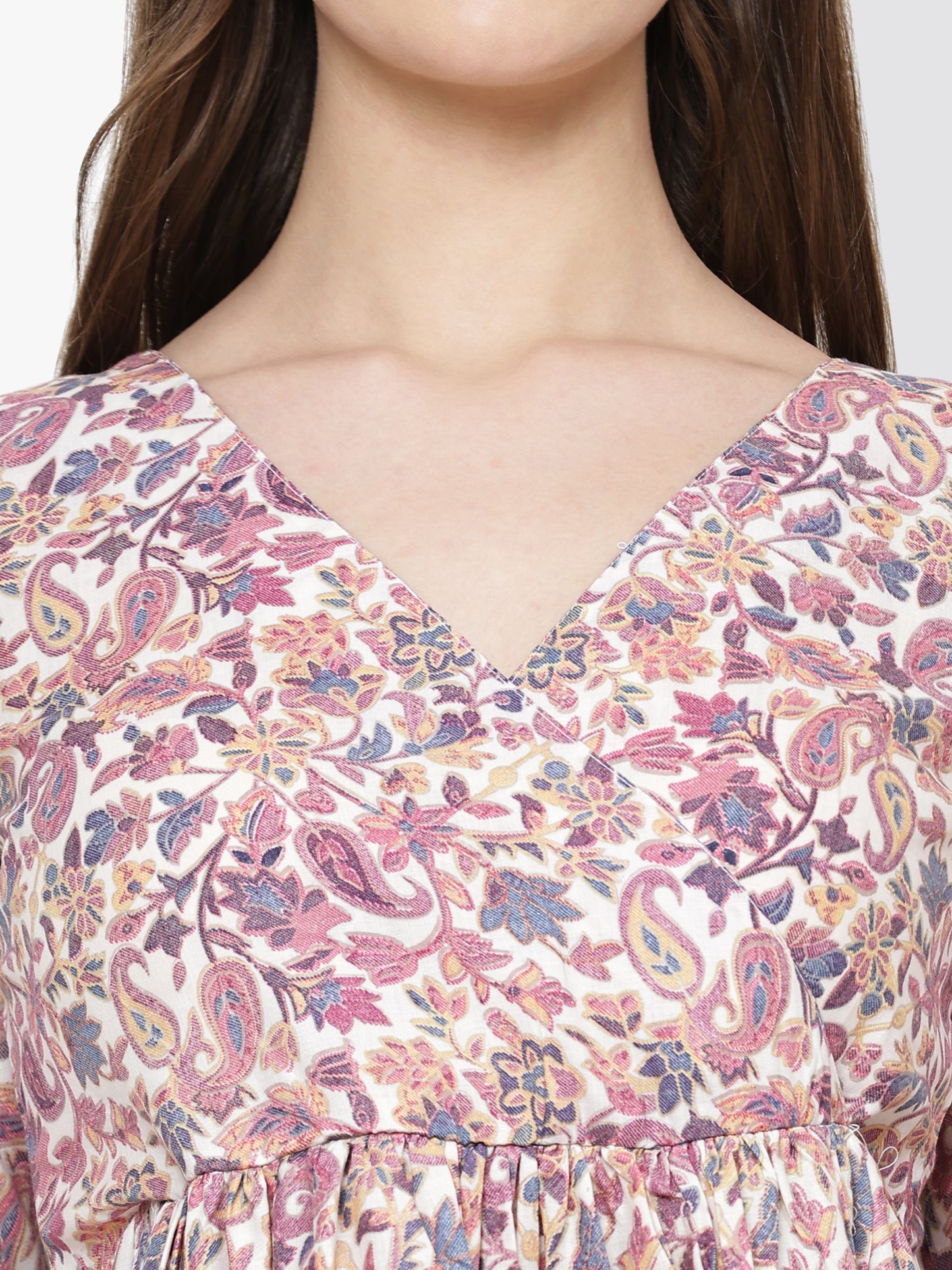 TrendRush Women Purple Paisley V-Neck Wrap Top