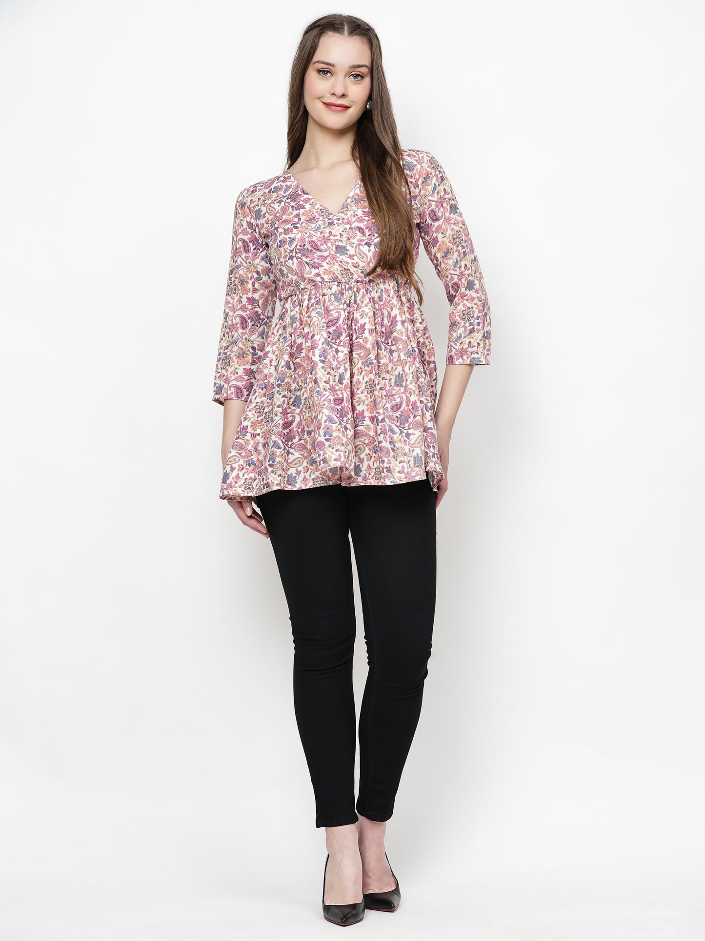 TrendRush Women Purple Paisley V-Neck Wrap Top