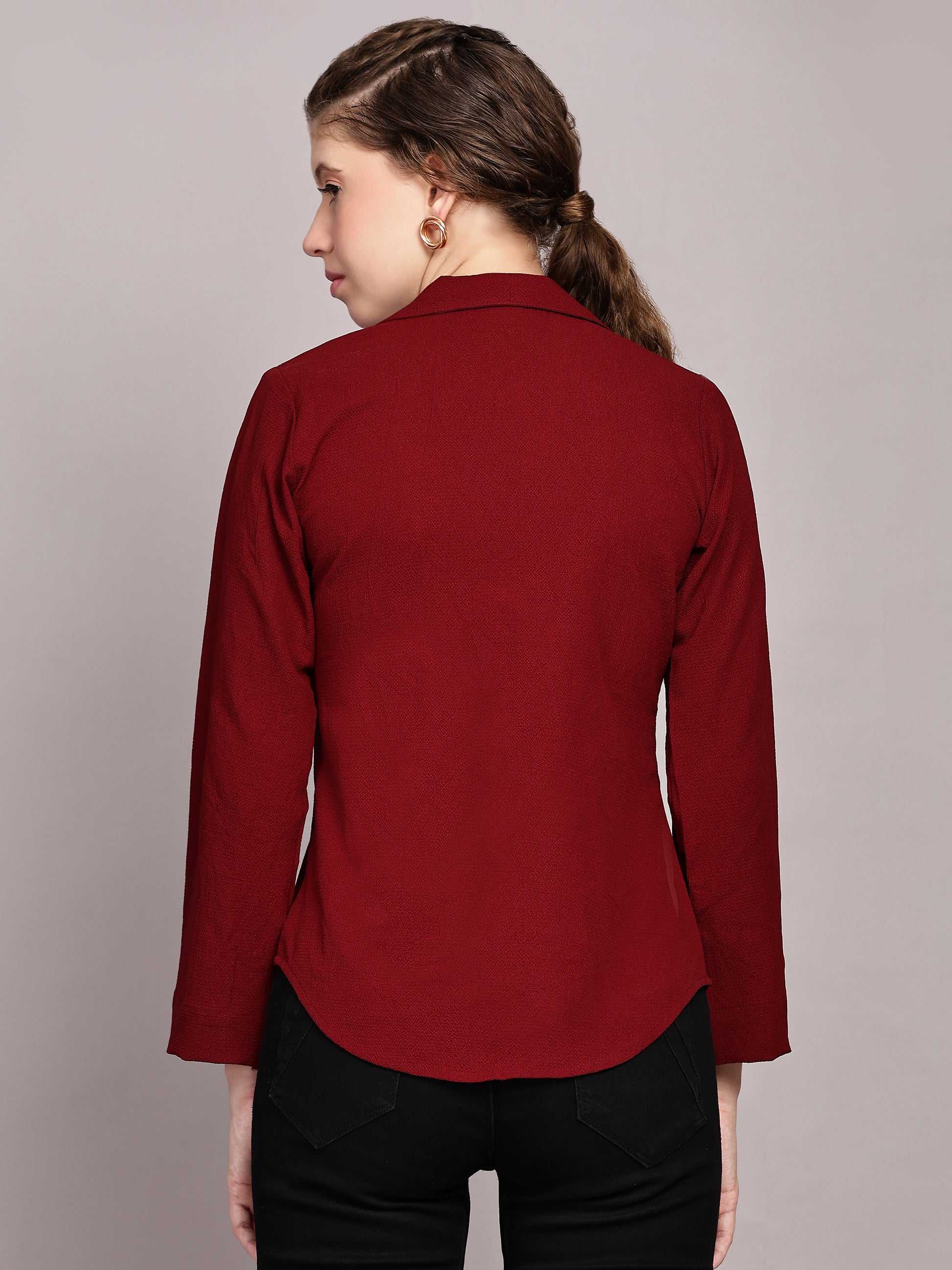 TrendRush Women Red Solid Shawl Collar Top