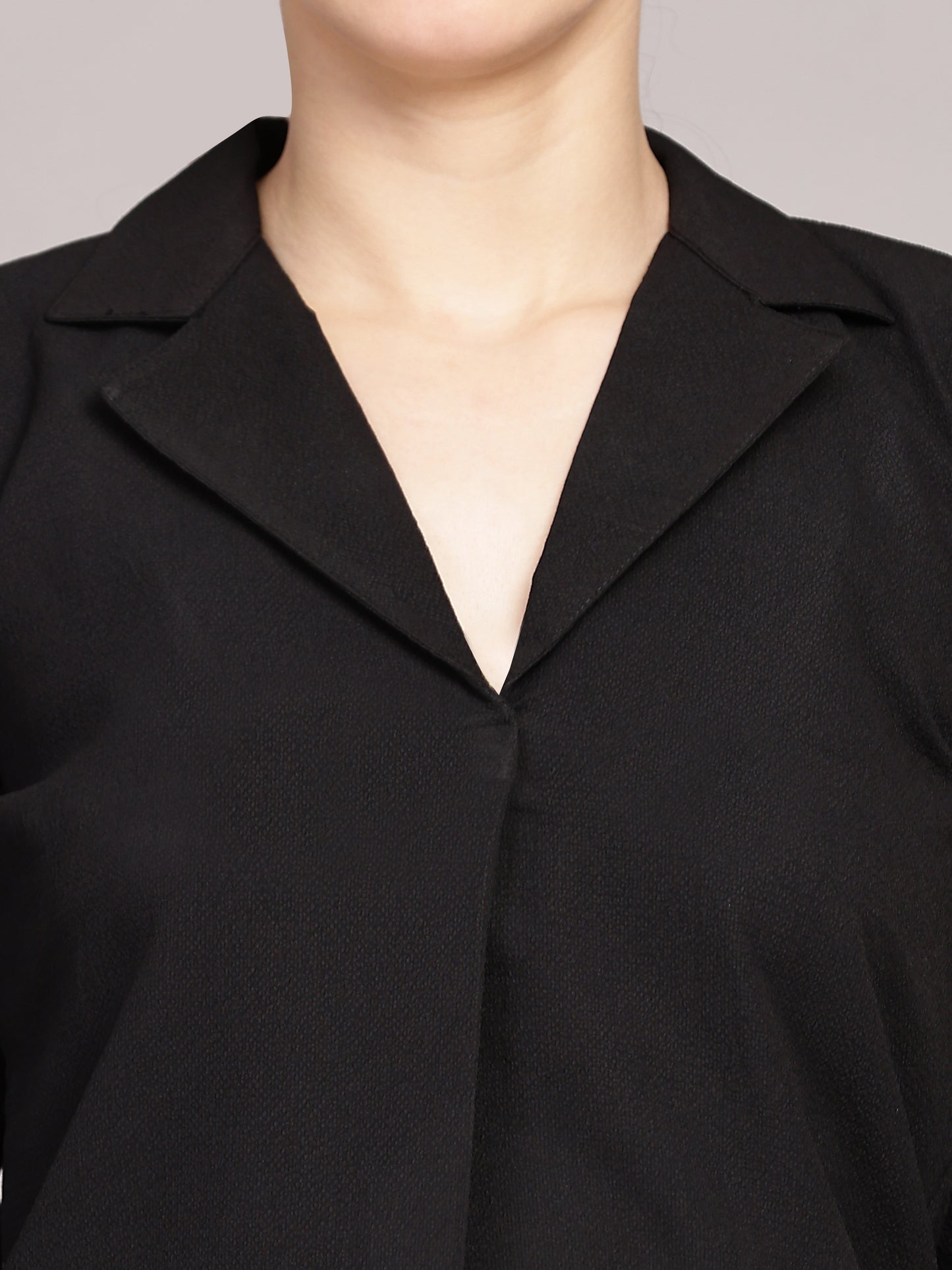 TrendRush Women Black Solid Shawl Collar Top