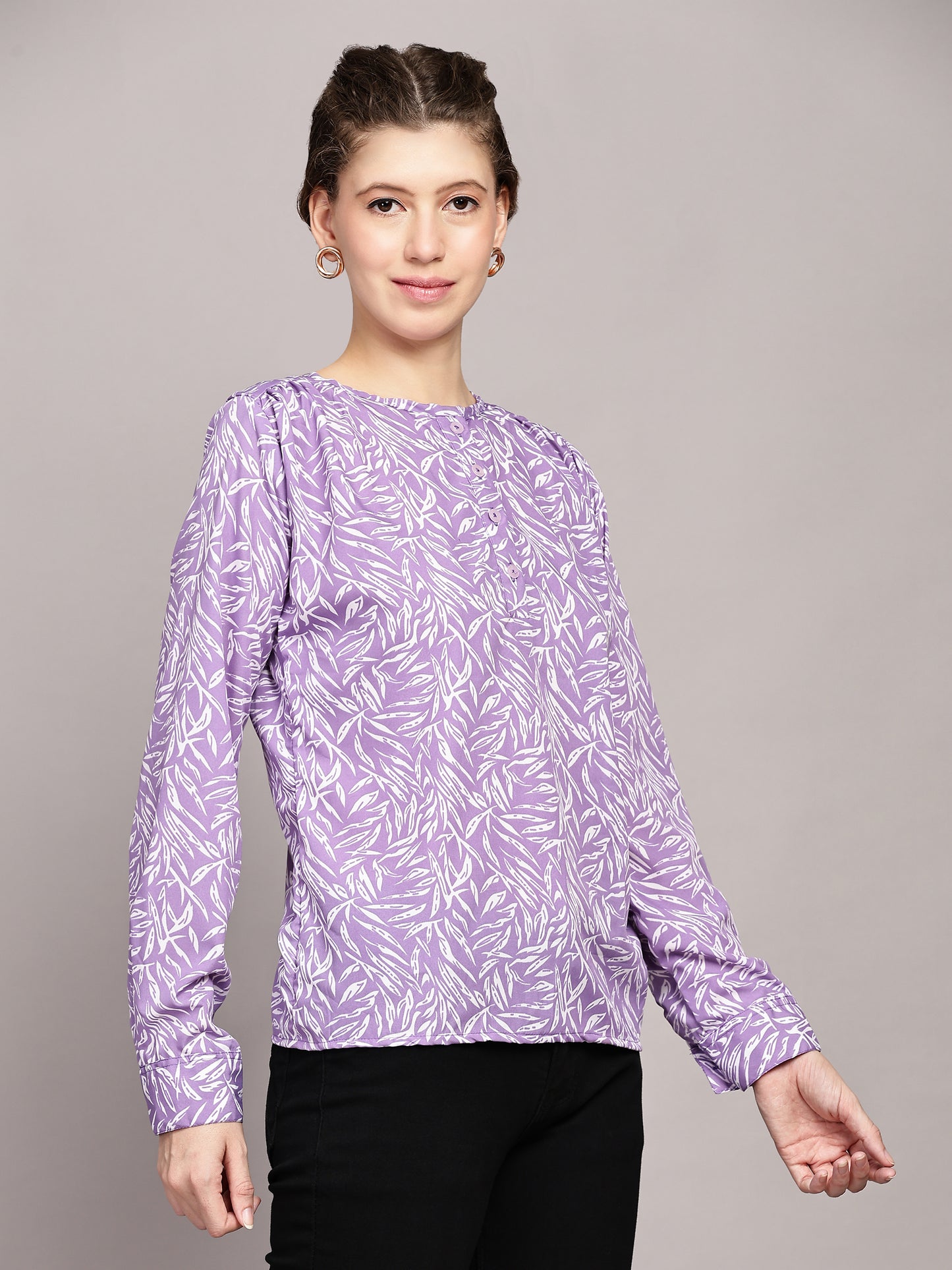 TrendRush Women Floral Printed Purple Casual Top
