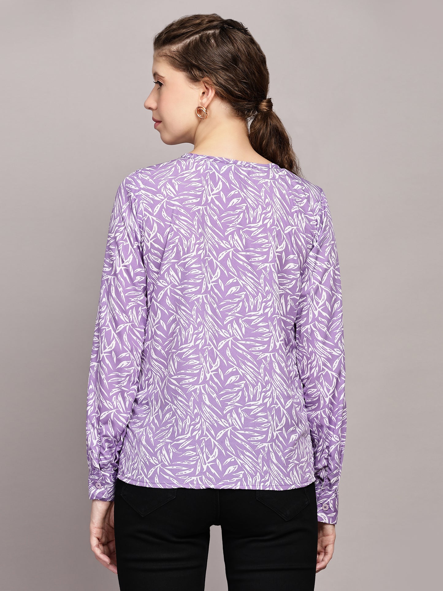 TrendRush Women Floral Printed Purple Casual Top
