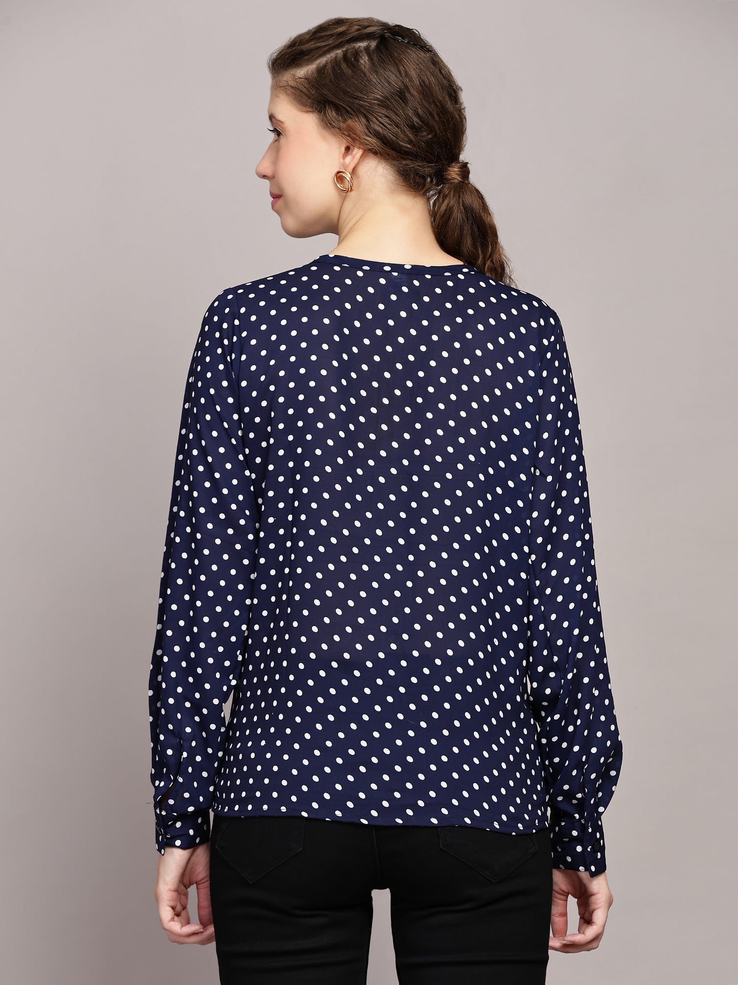 TrendRush Women Polka Printed Blue Casual Top