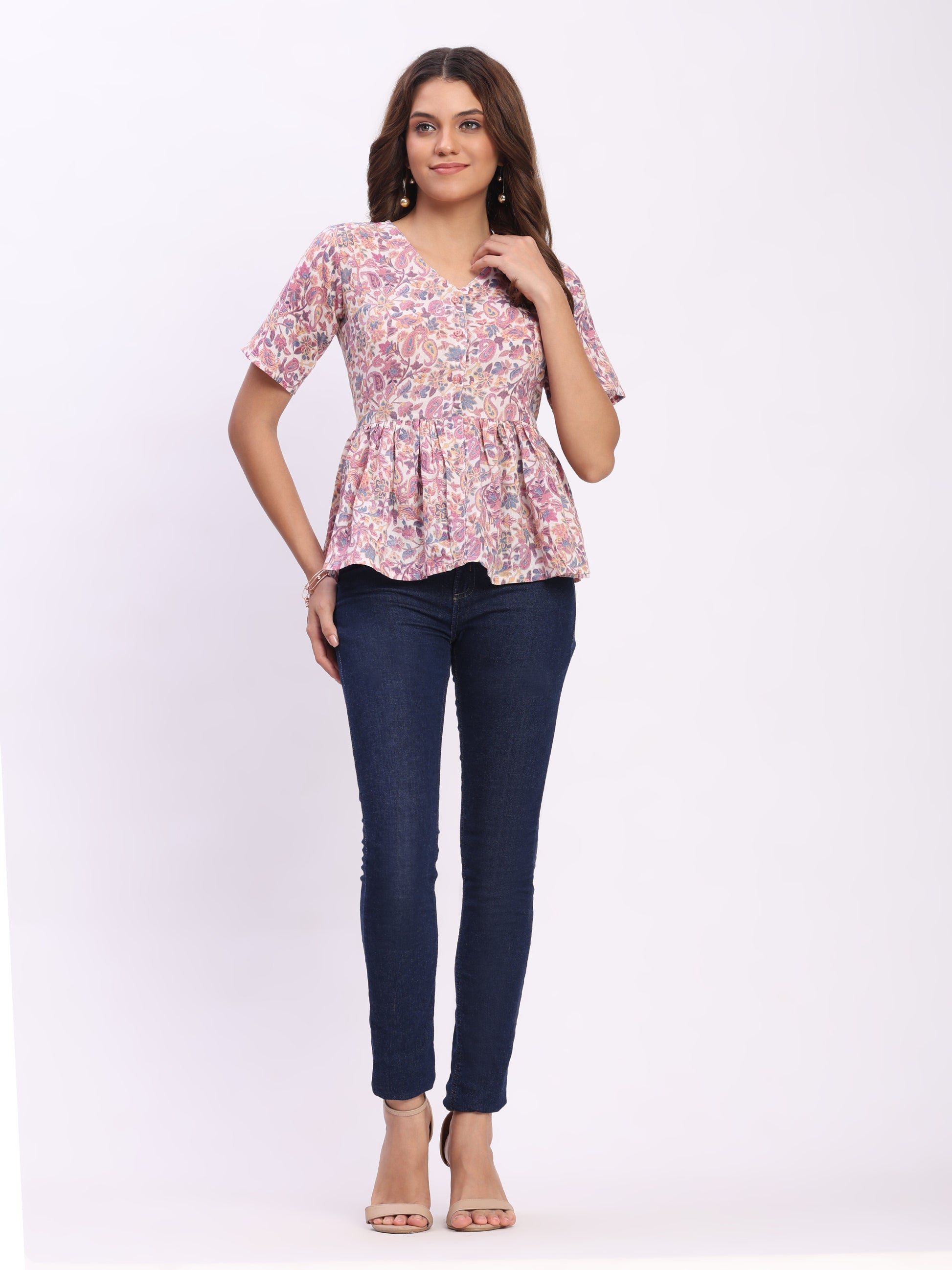 Trendrush Women Purple Floral Printed Peplum Style Top – Stylish & Feminine