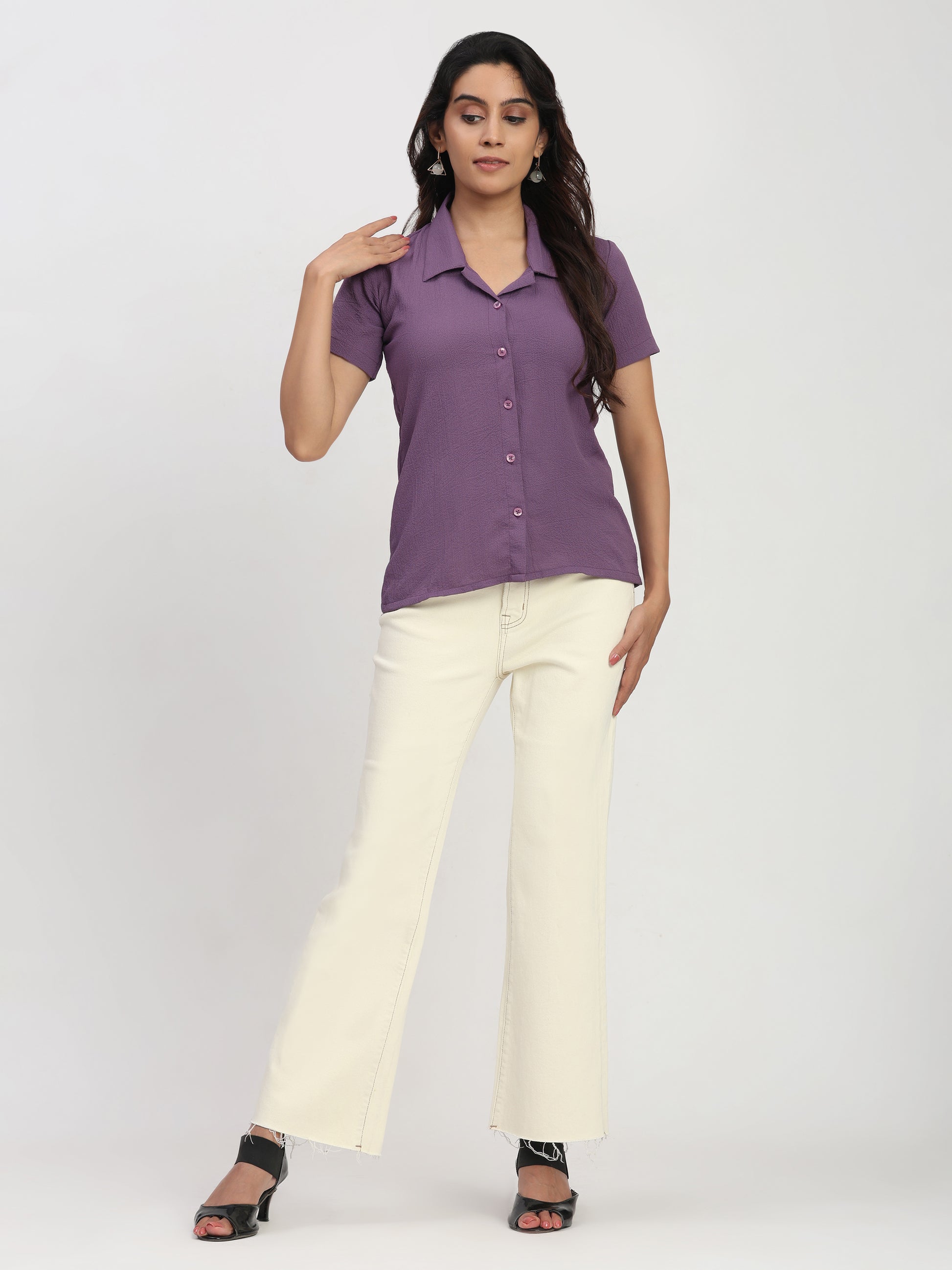 Trendrush Women Purple Short Sleeve Shirt – Versatile Everyday Style