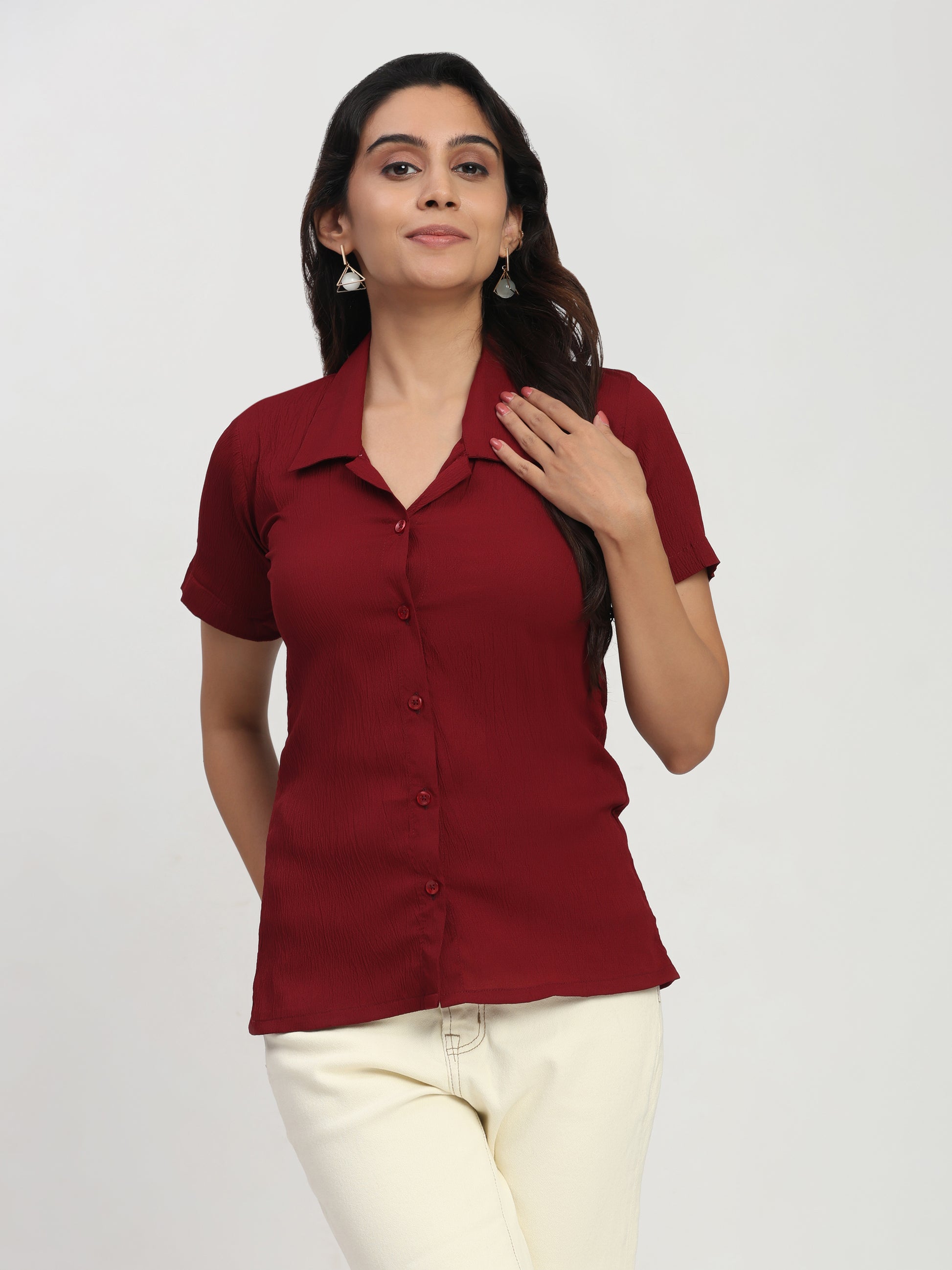 Trendrush Women Maroon Shirt – Short Sleeves & Regular Fit Comfort