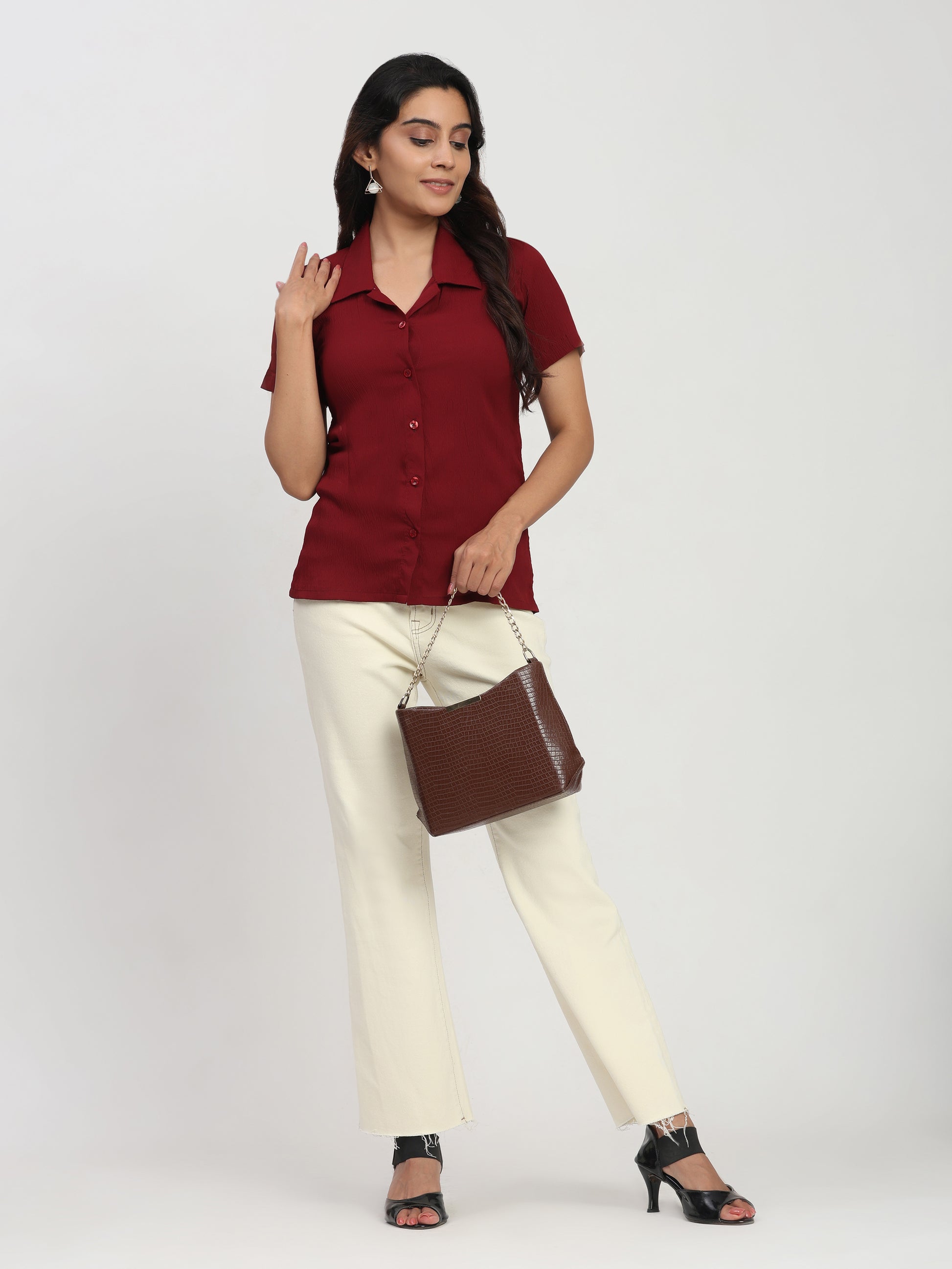 Trendrush Women Maroon Shirt – Short Sleeves & Regular Fit Comfort