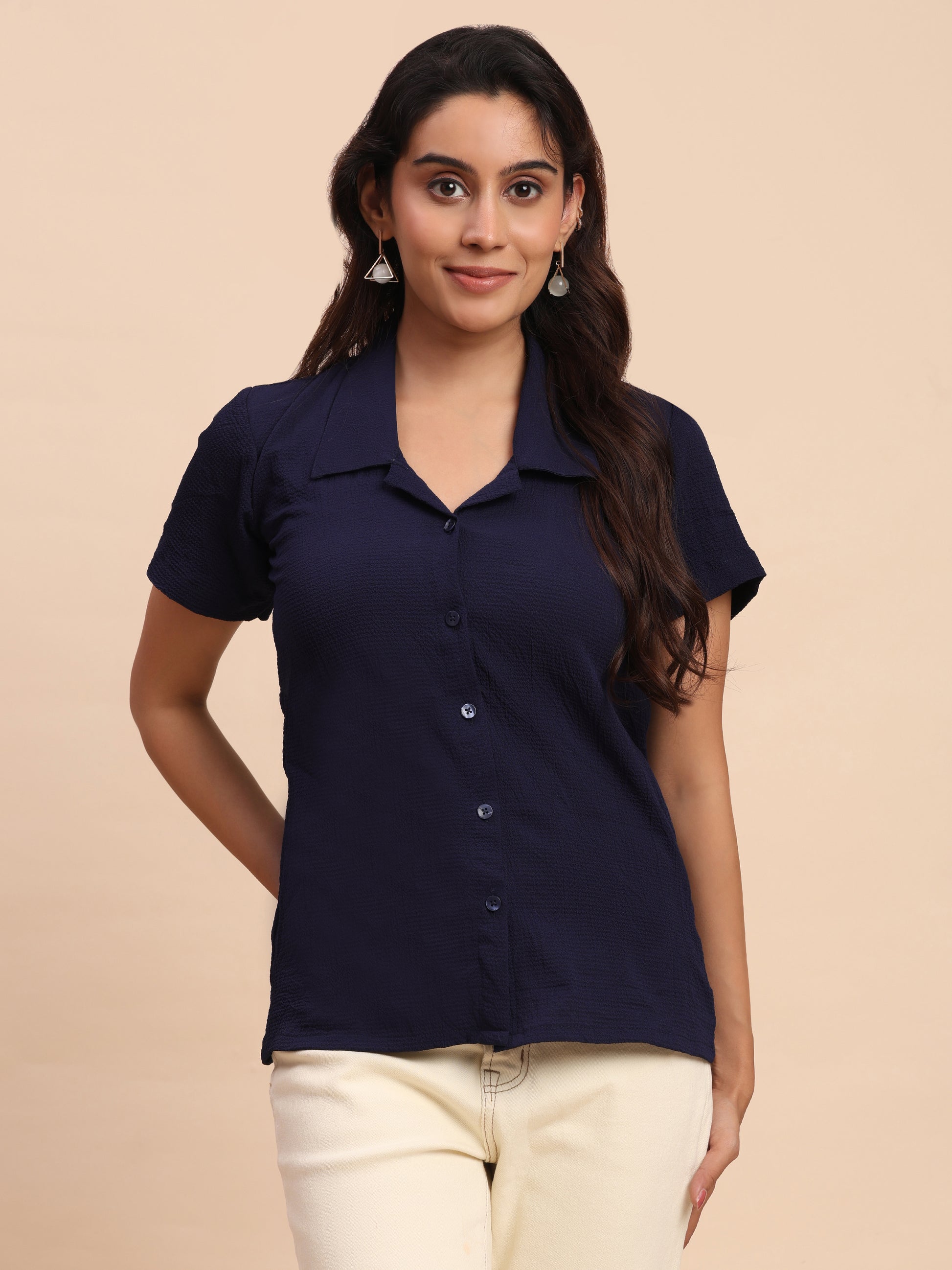 Trendrush Women Blue Shirt with Short Sleeves – Everyday Essential
