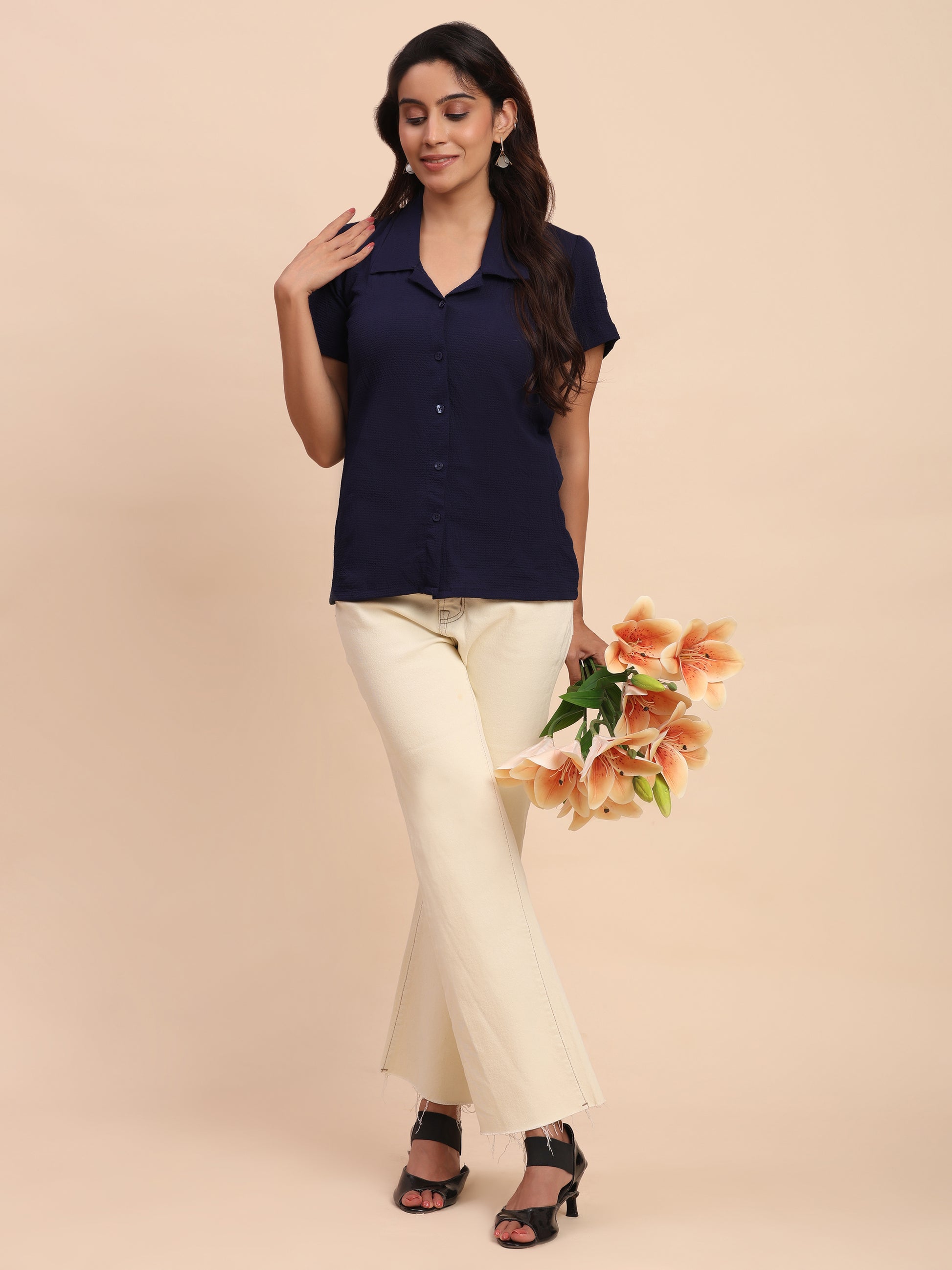 Trendrush Women Blue Shirt with Short Sleeves – Everyday Essential