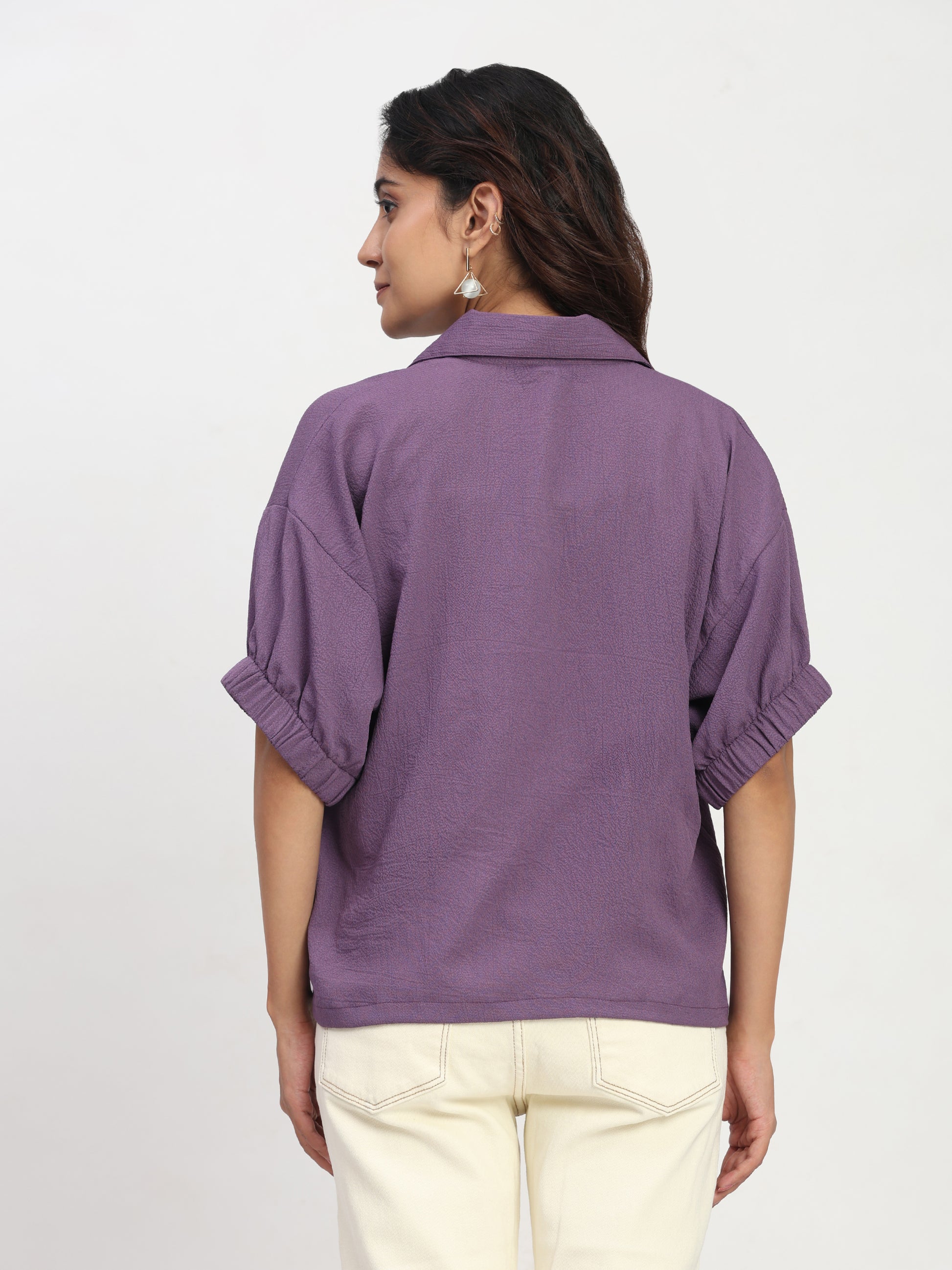 TrendRush Women Purple Kaftan Style Elasticated Sleeve Shirt