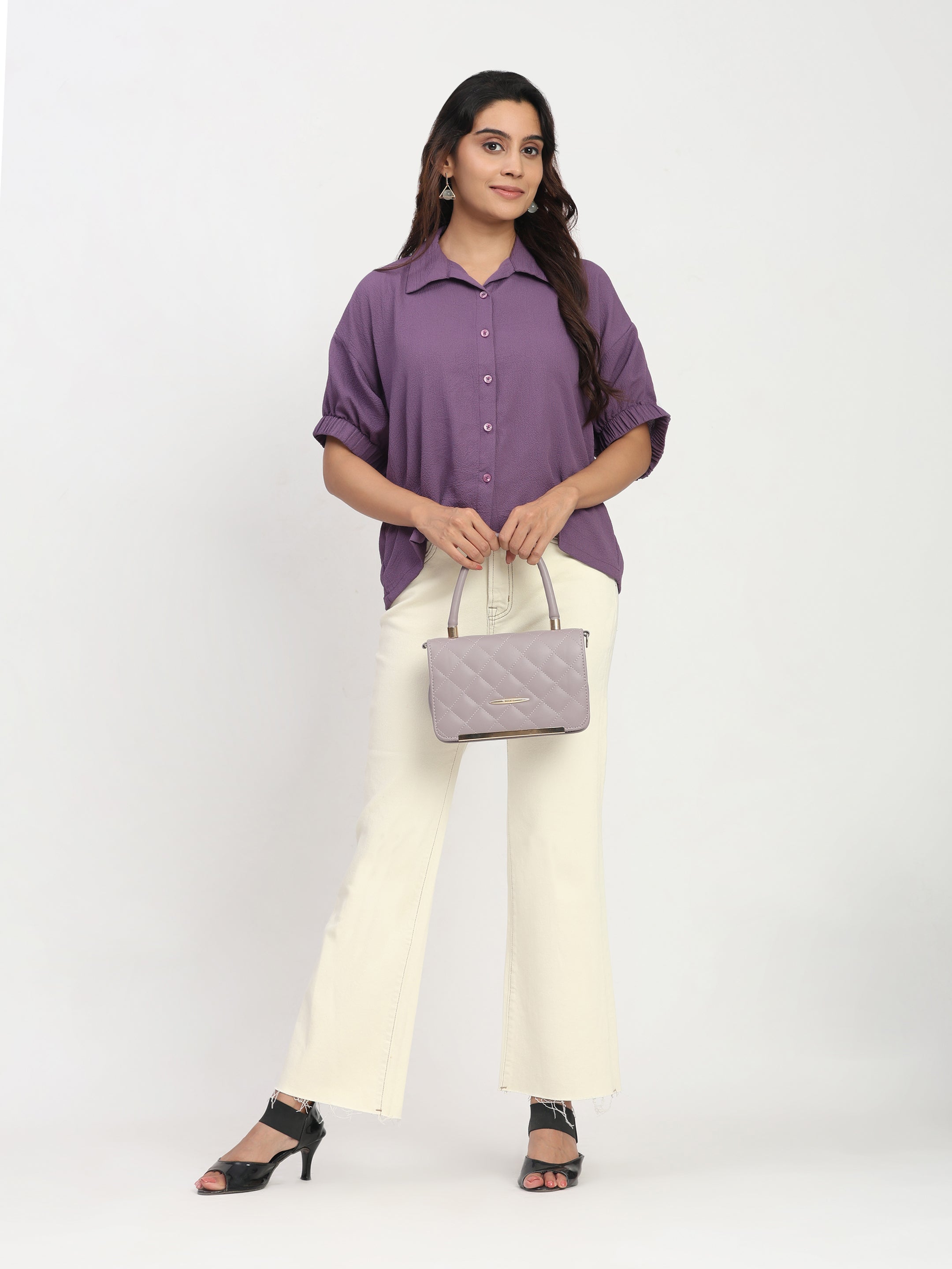 Shirt Collar Top with Kimono Sleeves