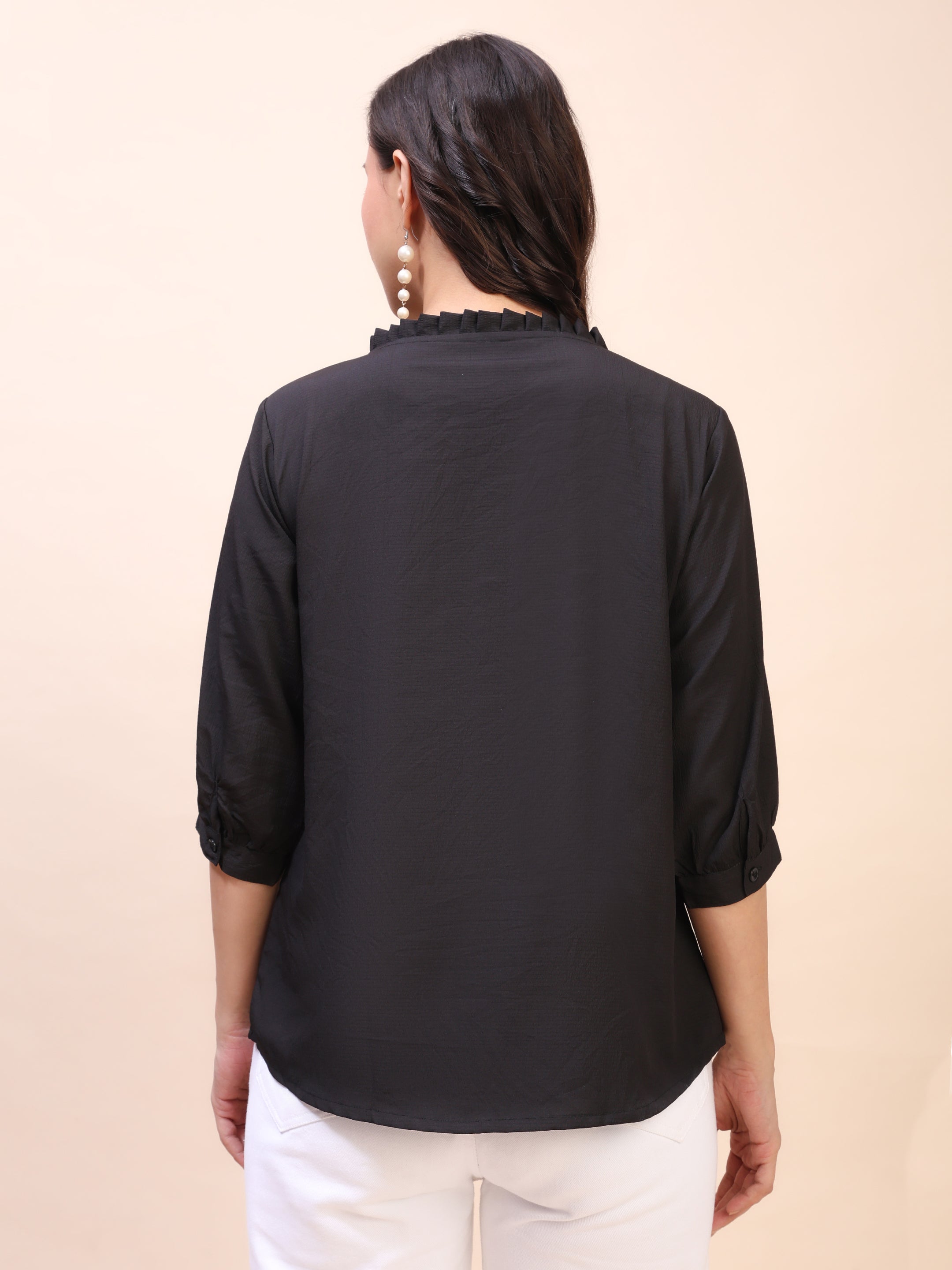 Classic Ruffle Detail Mandarin Collar Top