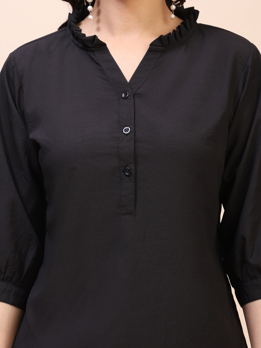 Classic Ruffle Detail Mandarin Collar Top