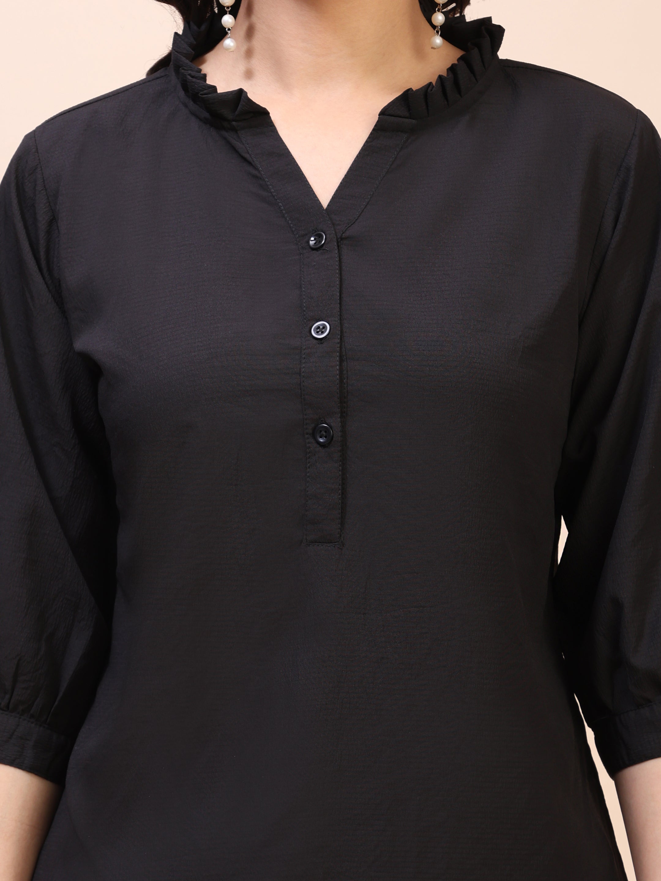 Classic Ruffle Detail Mandarin Collar Top