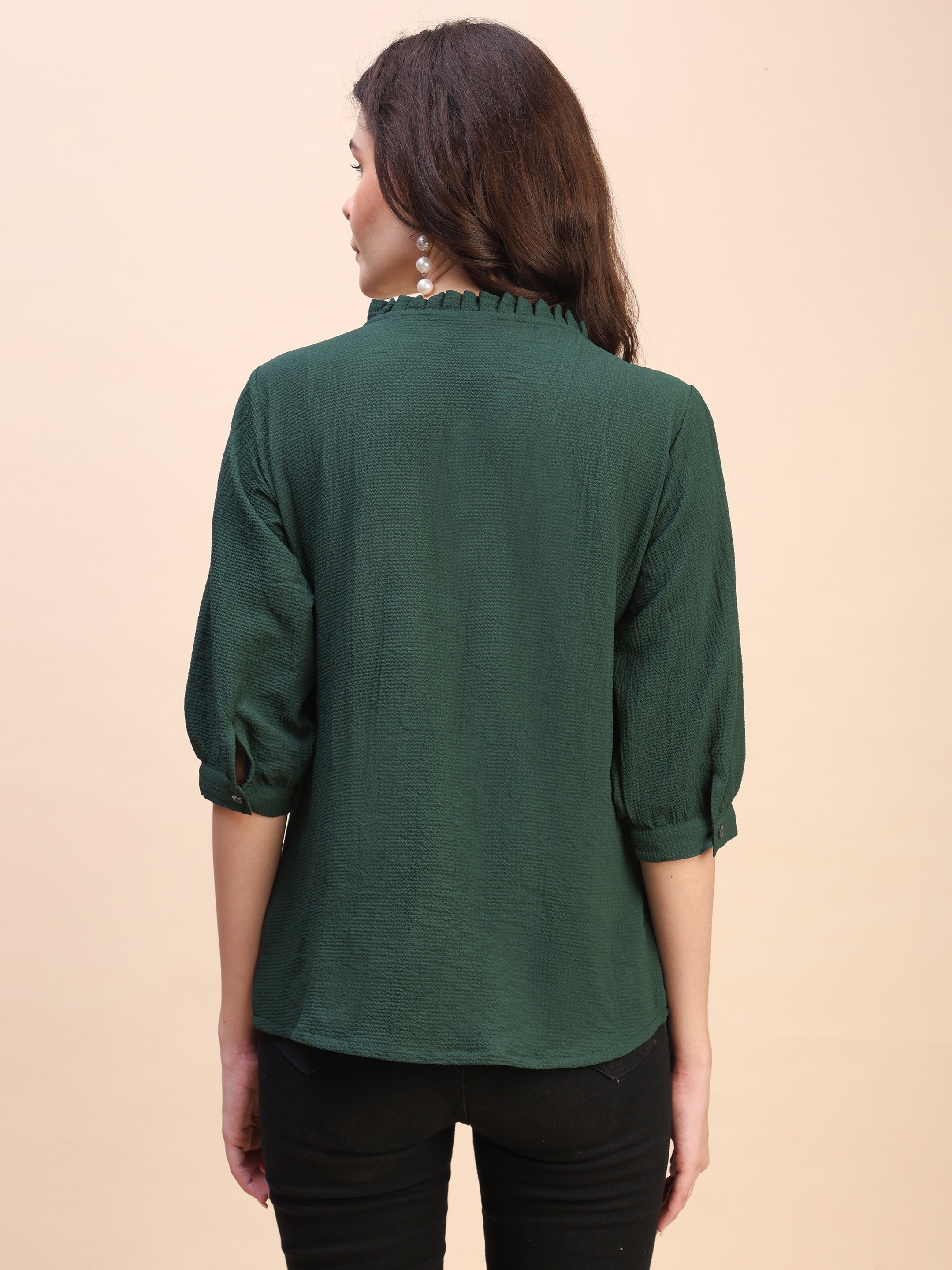 Classic Ruffle Detail Mandarin Collar Top