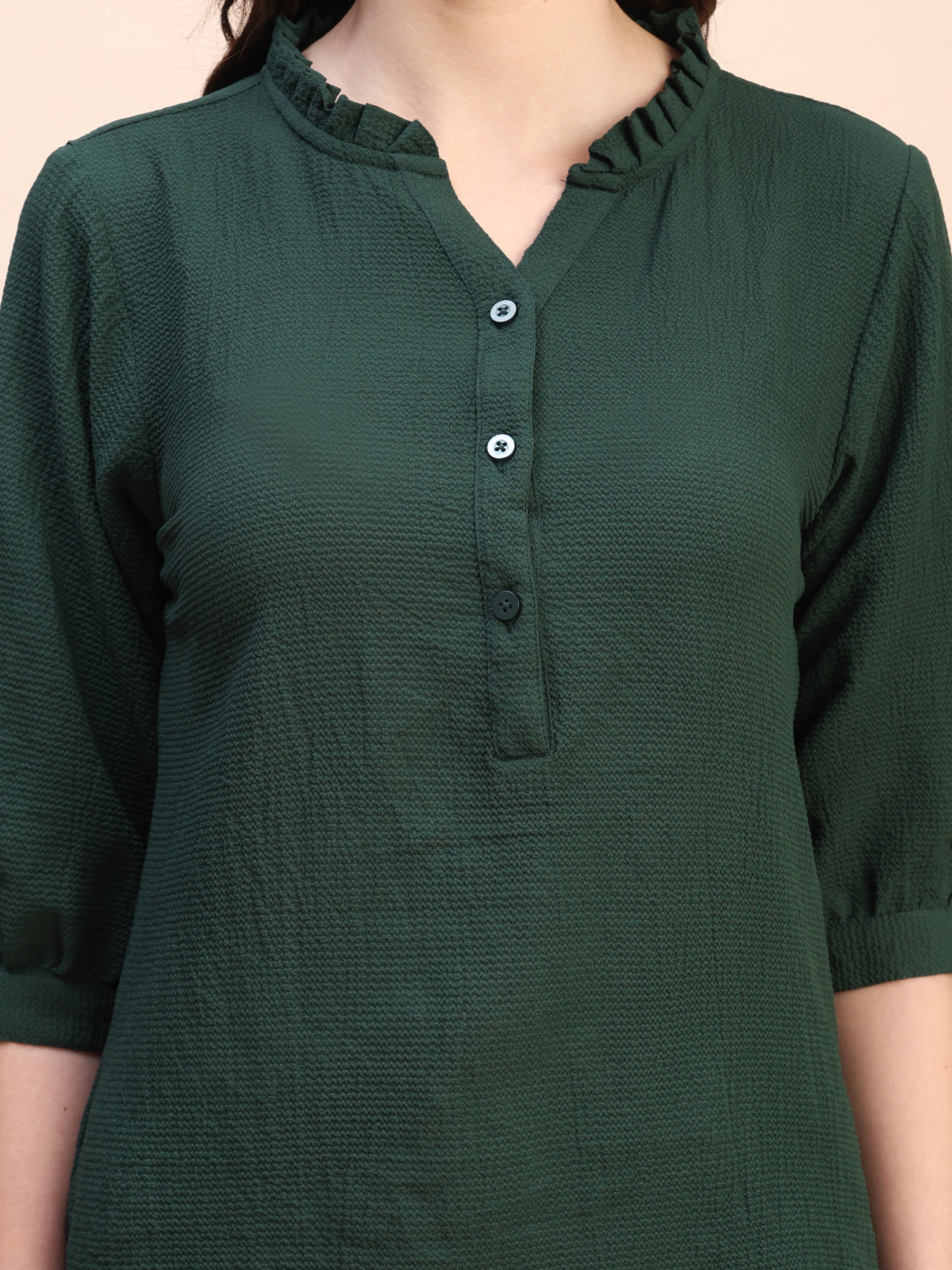 Classic Ruffle Detail Mandarin Collar Top