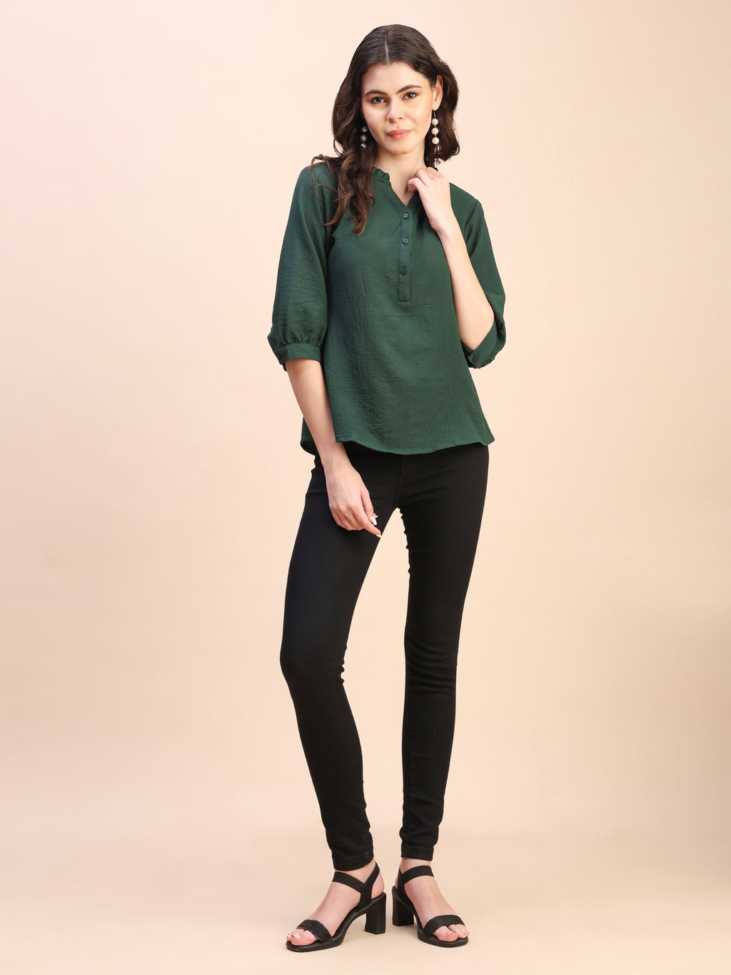Classic Ruffle Detail Mandarin Collar Top