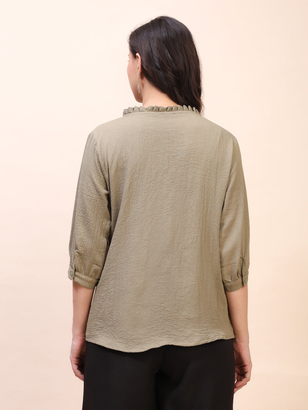 Classic Ruffle Detail Mandarin Collar Top