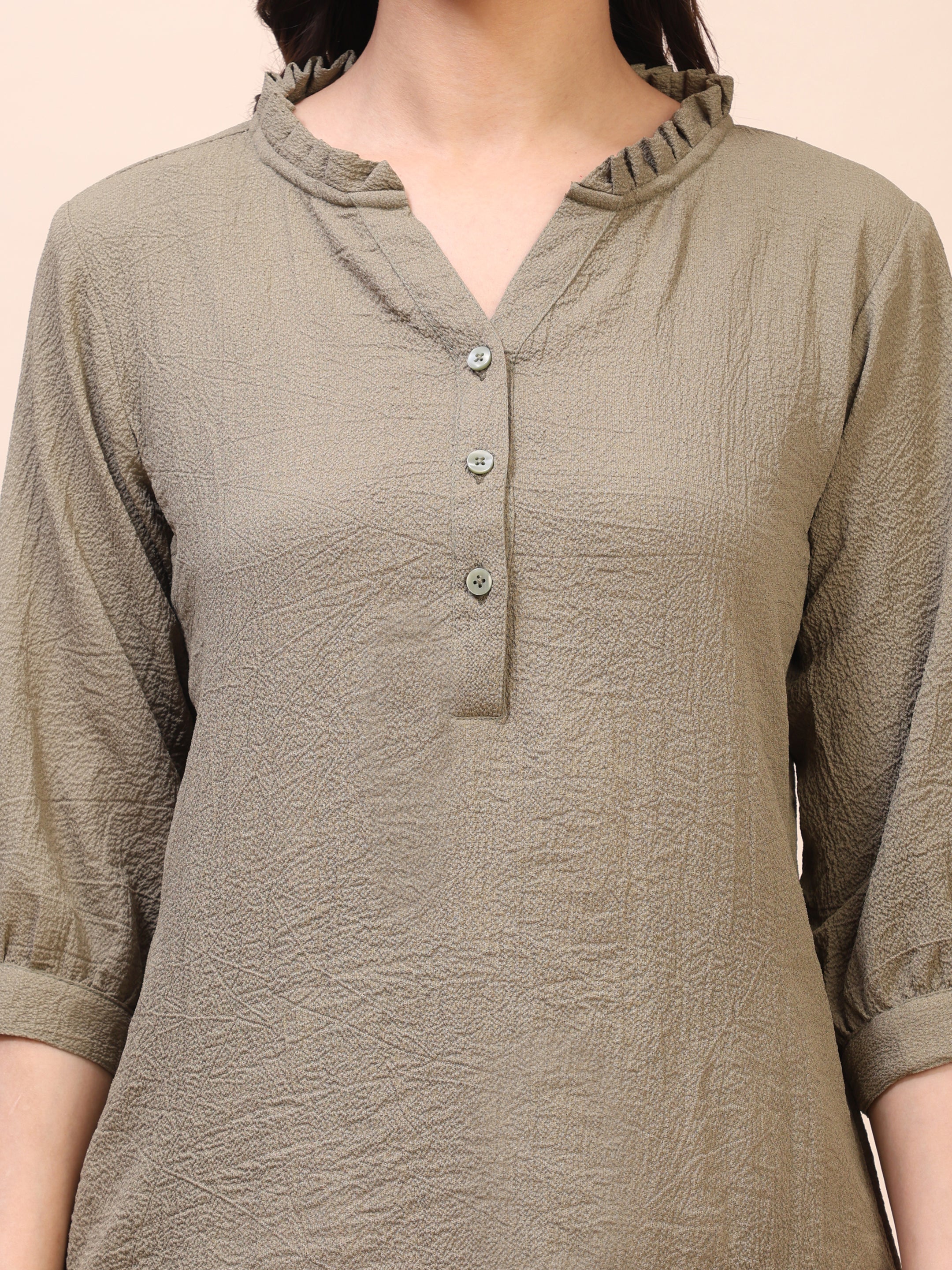 Classic Ruffle Detail Mandarin Collar Top