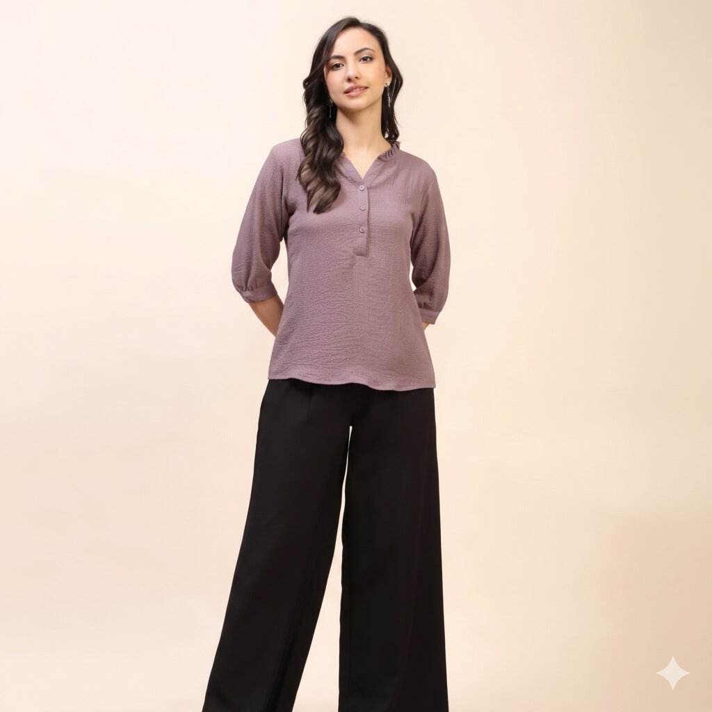 Classic Ruffle Detail Mandarin Collar Top