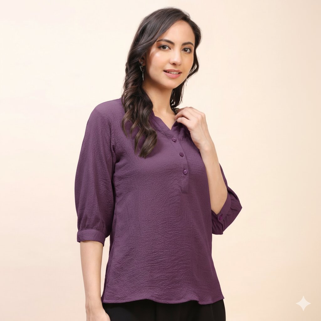 Classic Ruffle Detail Mandarin Collar Top