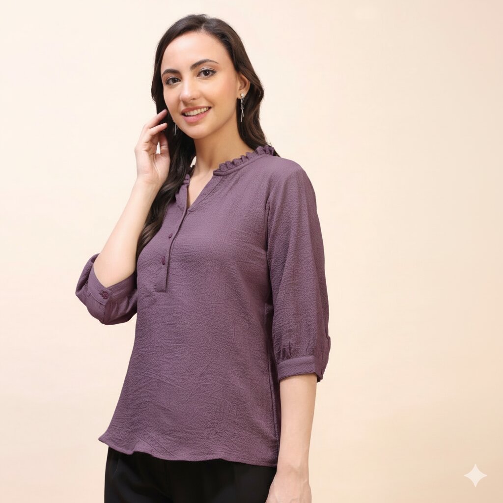 Classic Ruffle Detail Mandarin Collar Top