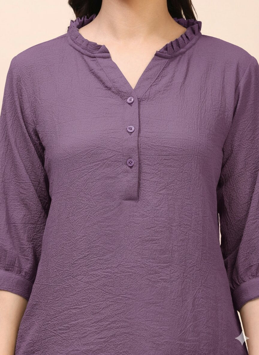 Classic Ruffle Detail Mandarin Collar Top