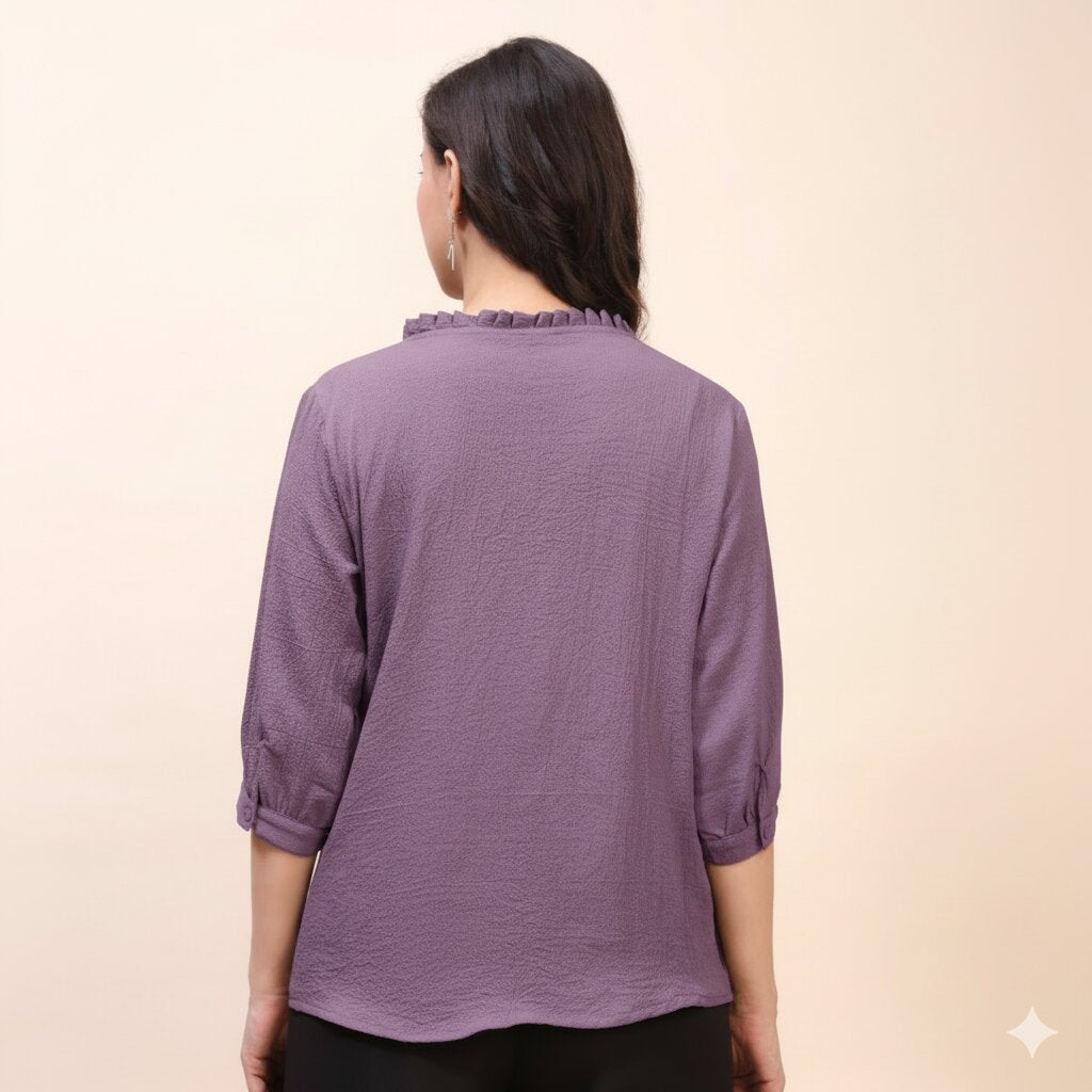 Classic Ruffle Detail Mandarin Collar Top
