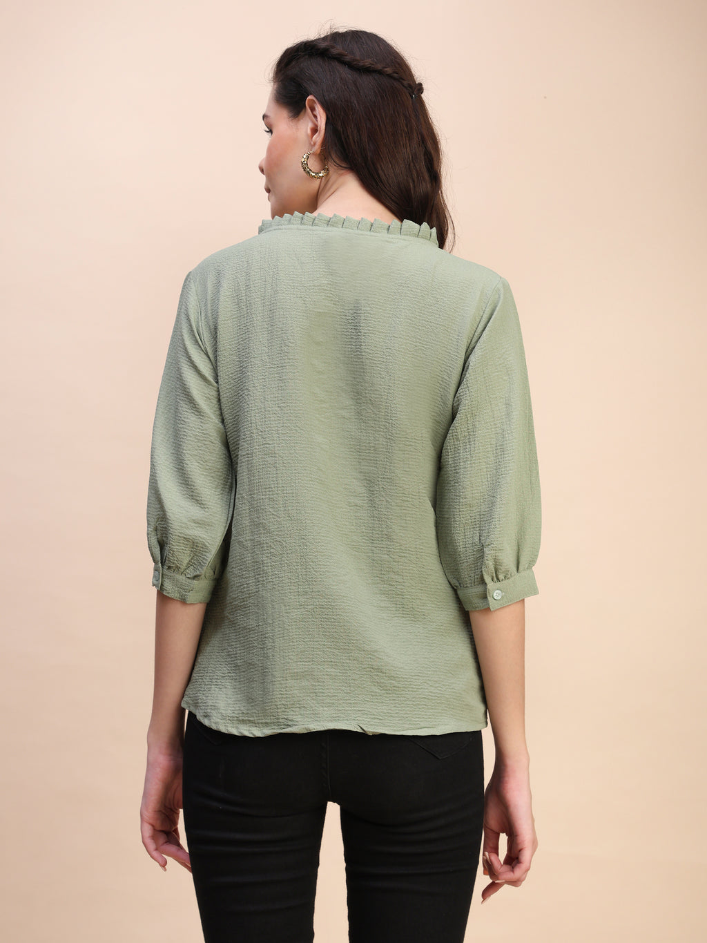 Classic Ruffle Detail Mandarin Collar Top