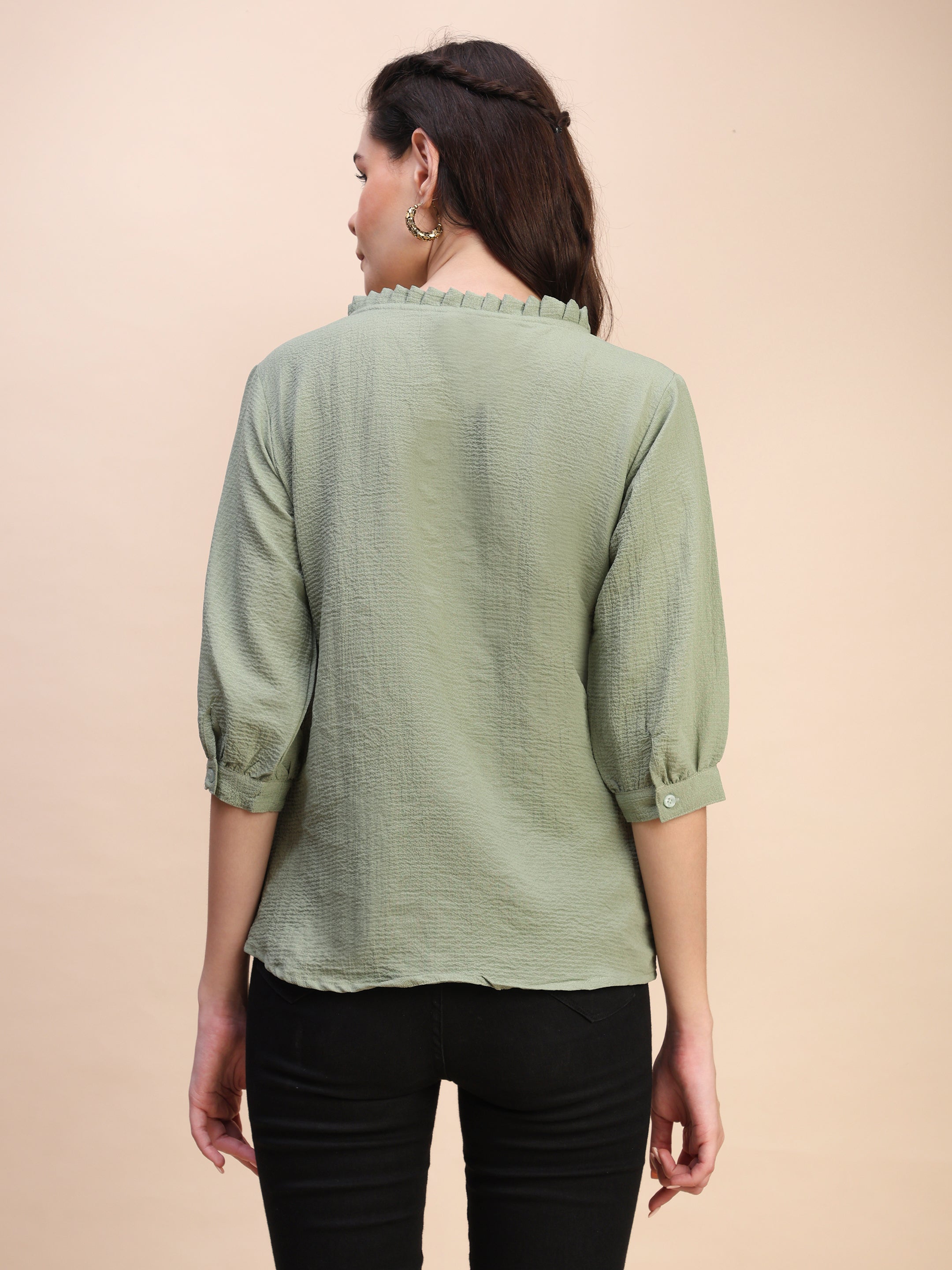 Classic Ruffle Detail Mandarin Collar Top
