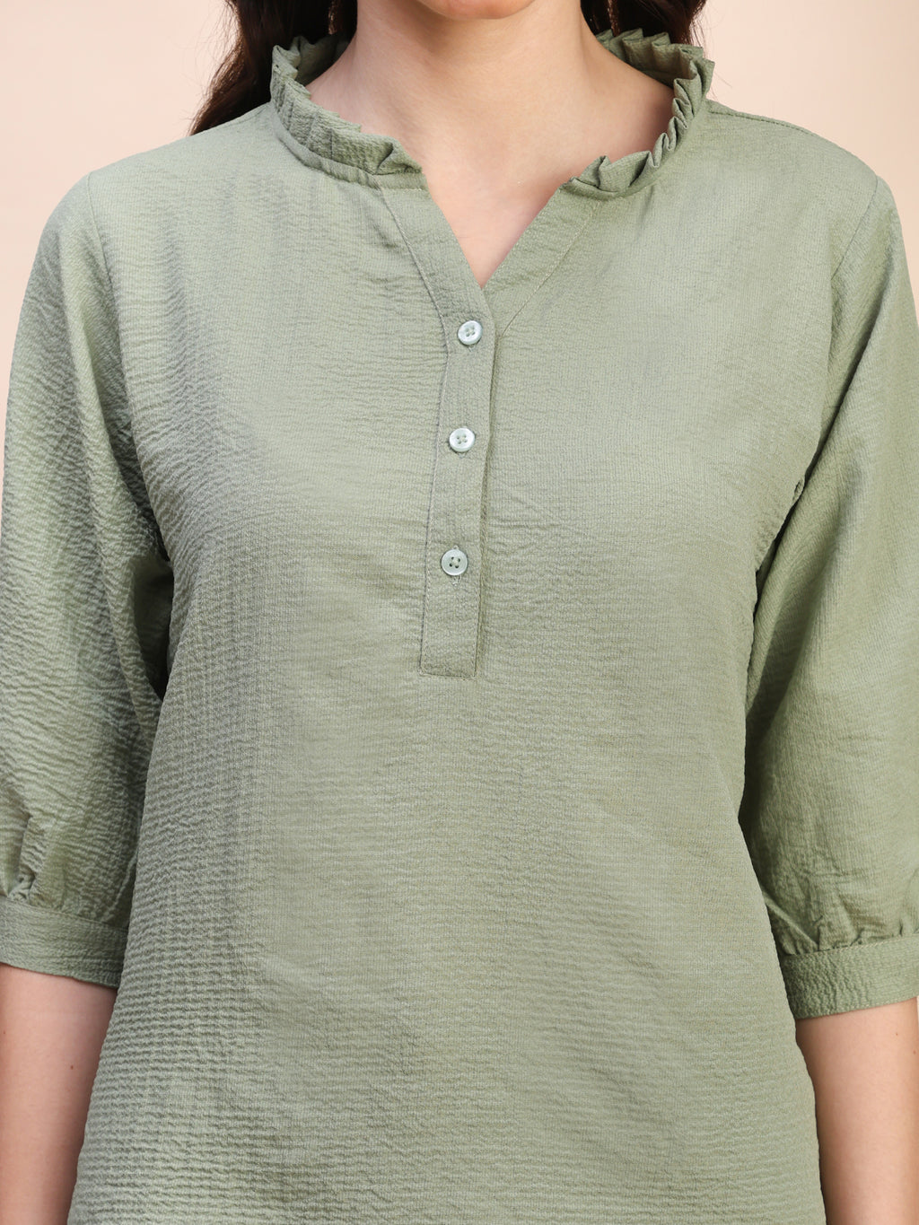 Classic Ruffle Detail Mandarin Collar Top