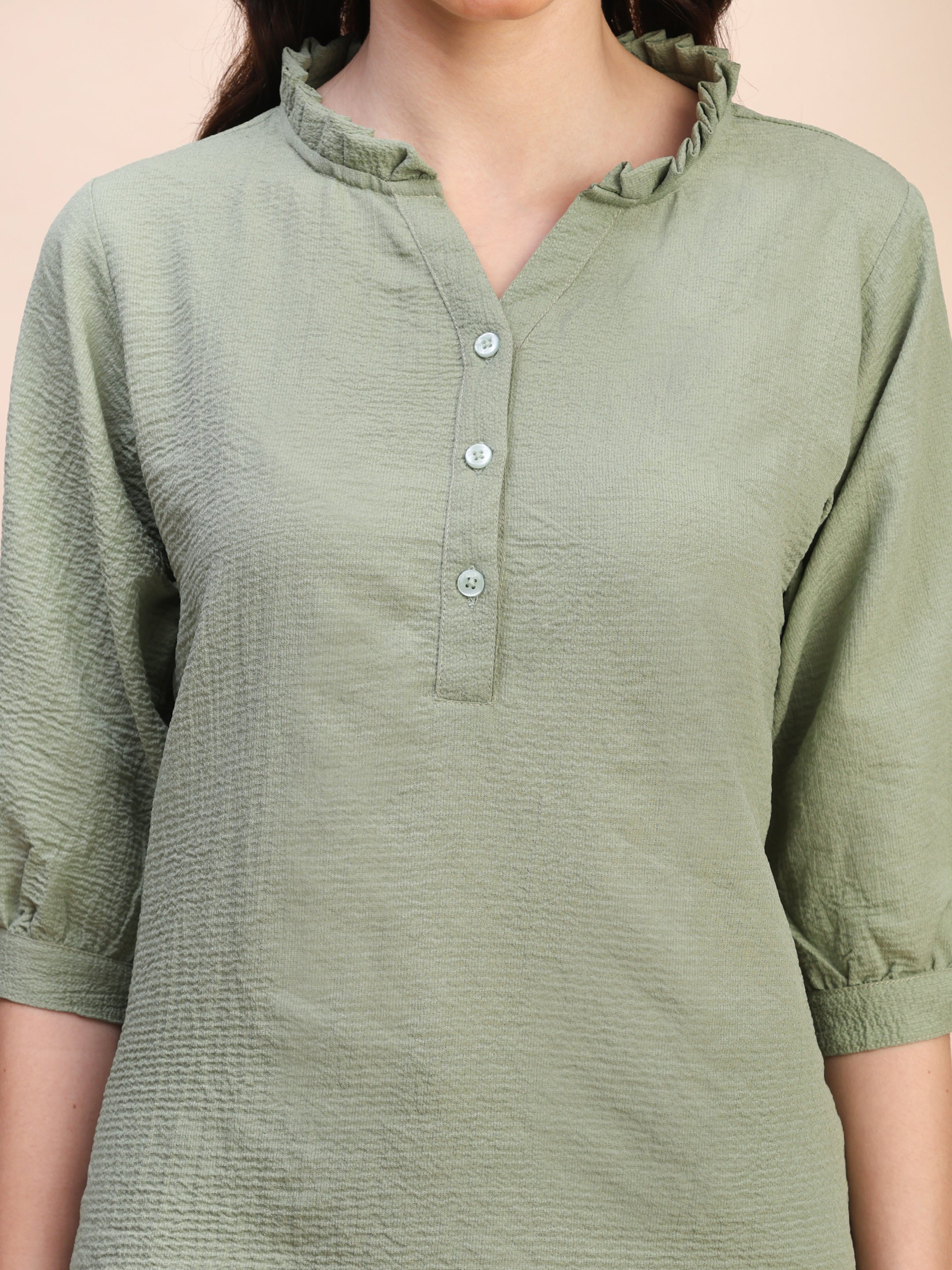 Classic Ruffle Detail Mandarin Collar Top