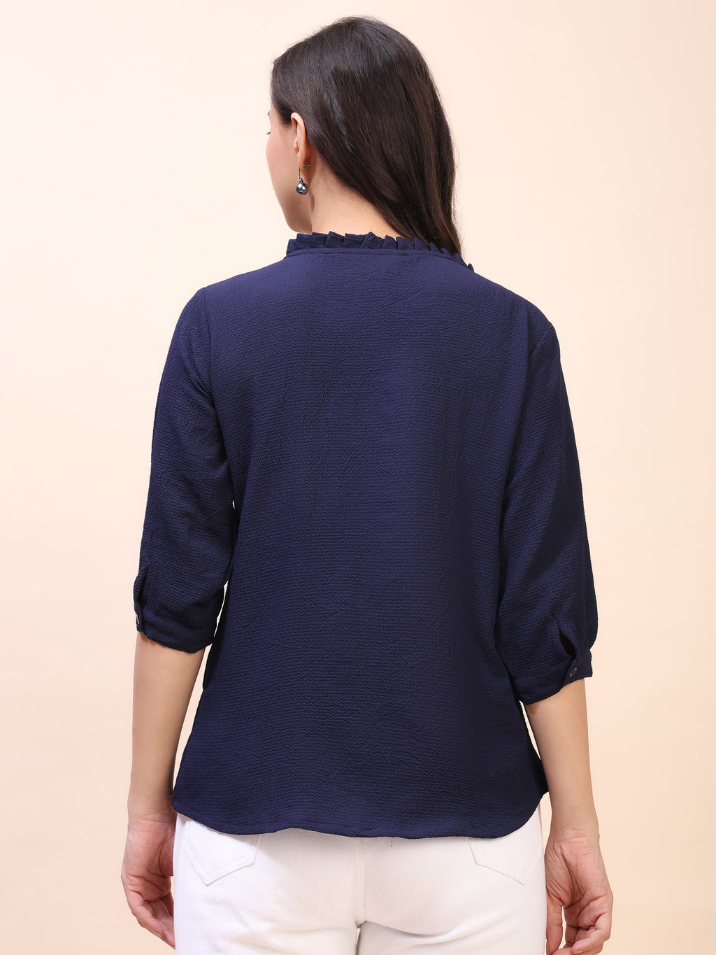 Classic Ruffle Detail Mandarin Collar Top