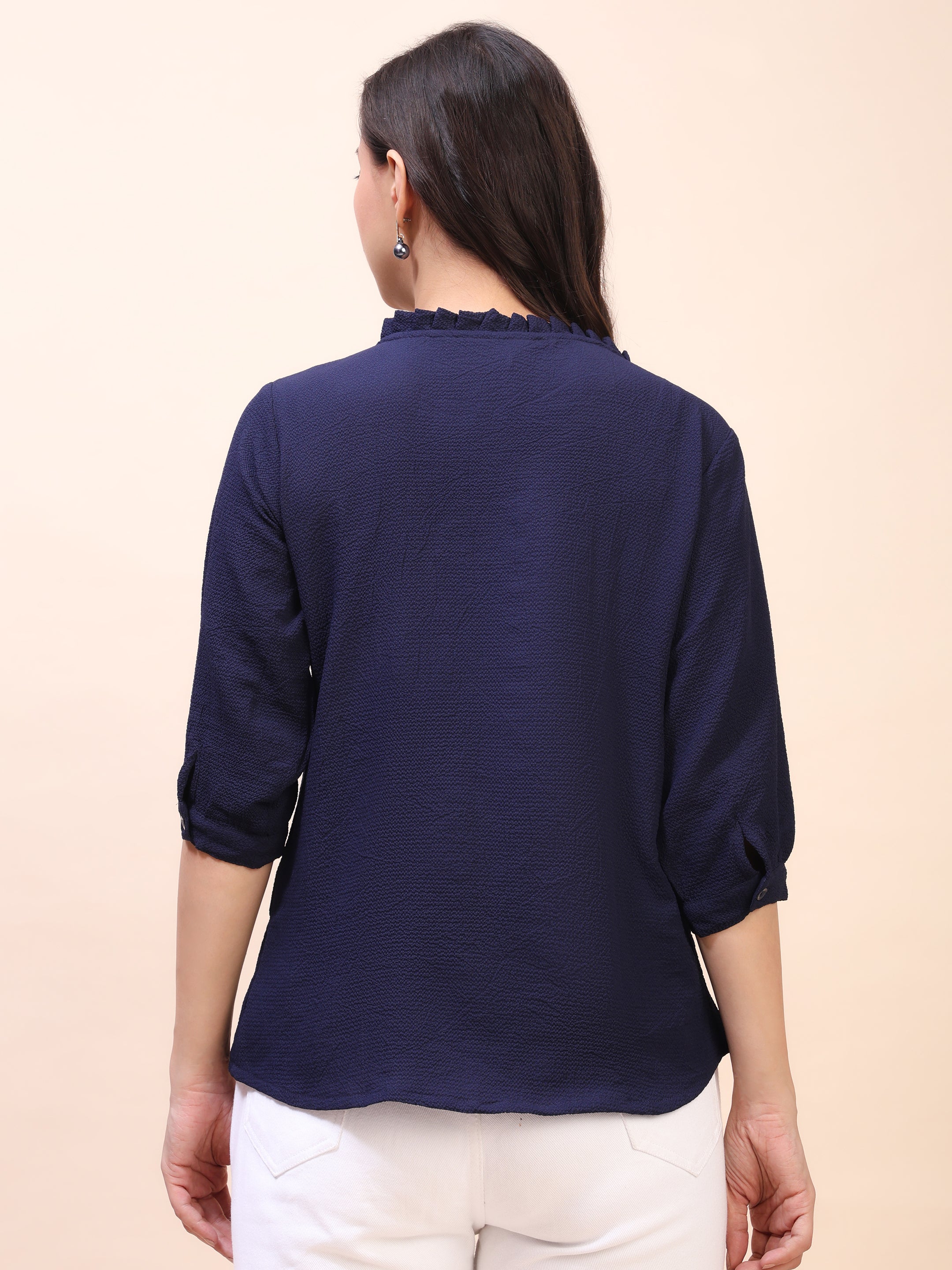 Classic Ruffle Detail Mandarin Collar Top