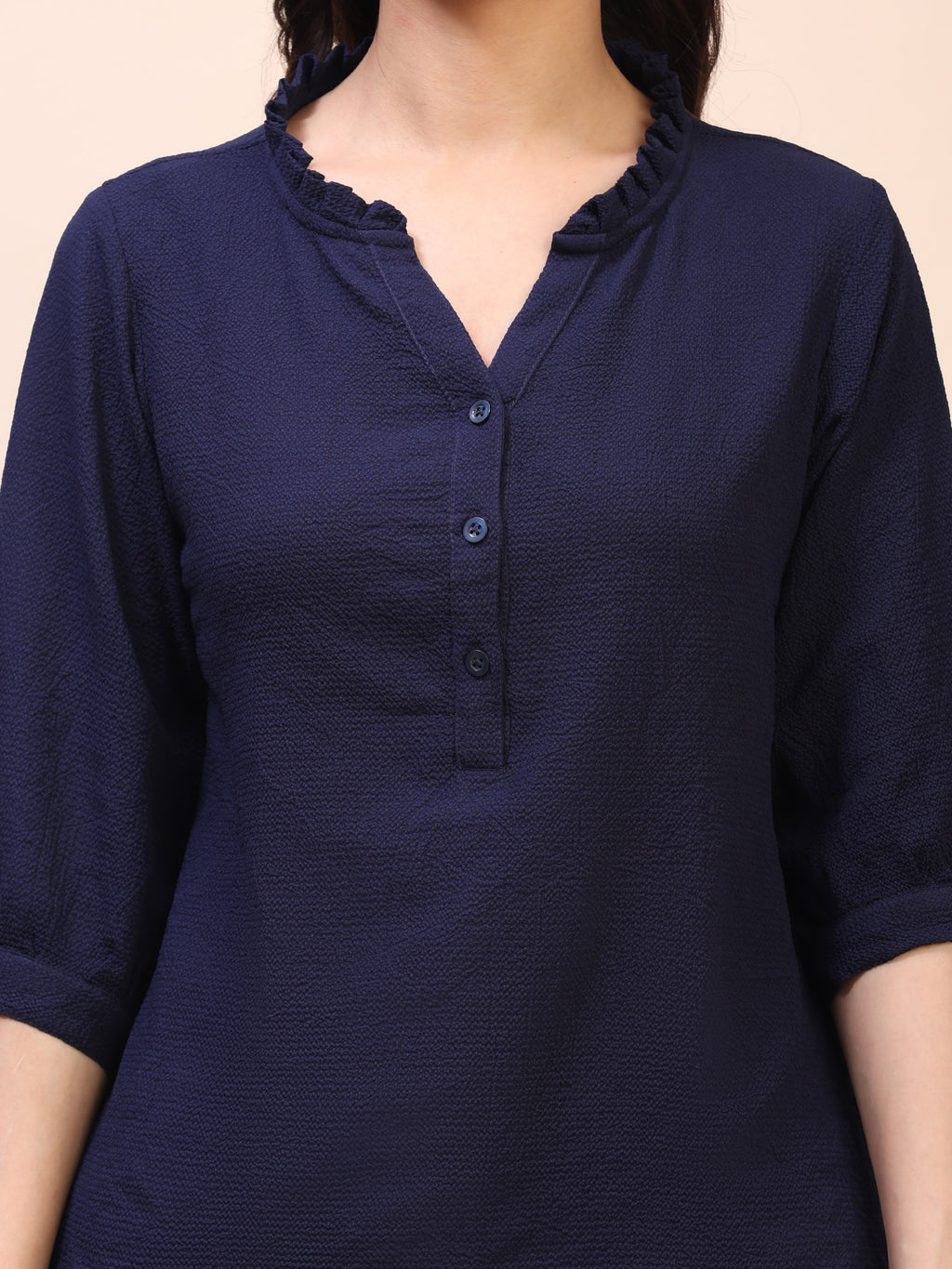 Classic Ruffle Detail Mandarin Collar Top