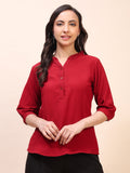 Classic Ruffle Detail Mandarin Collar Top