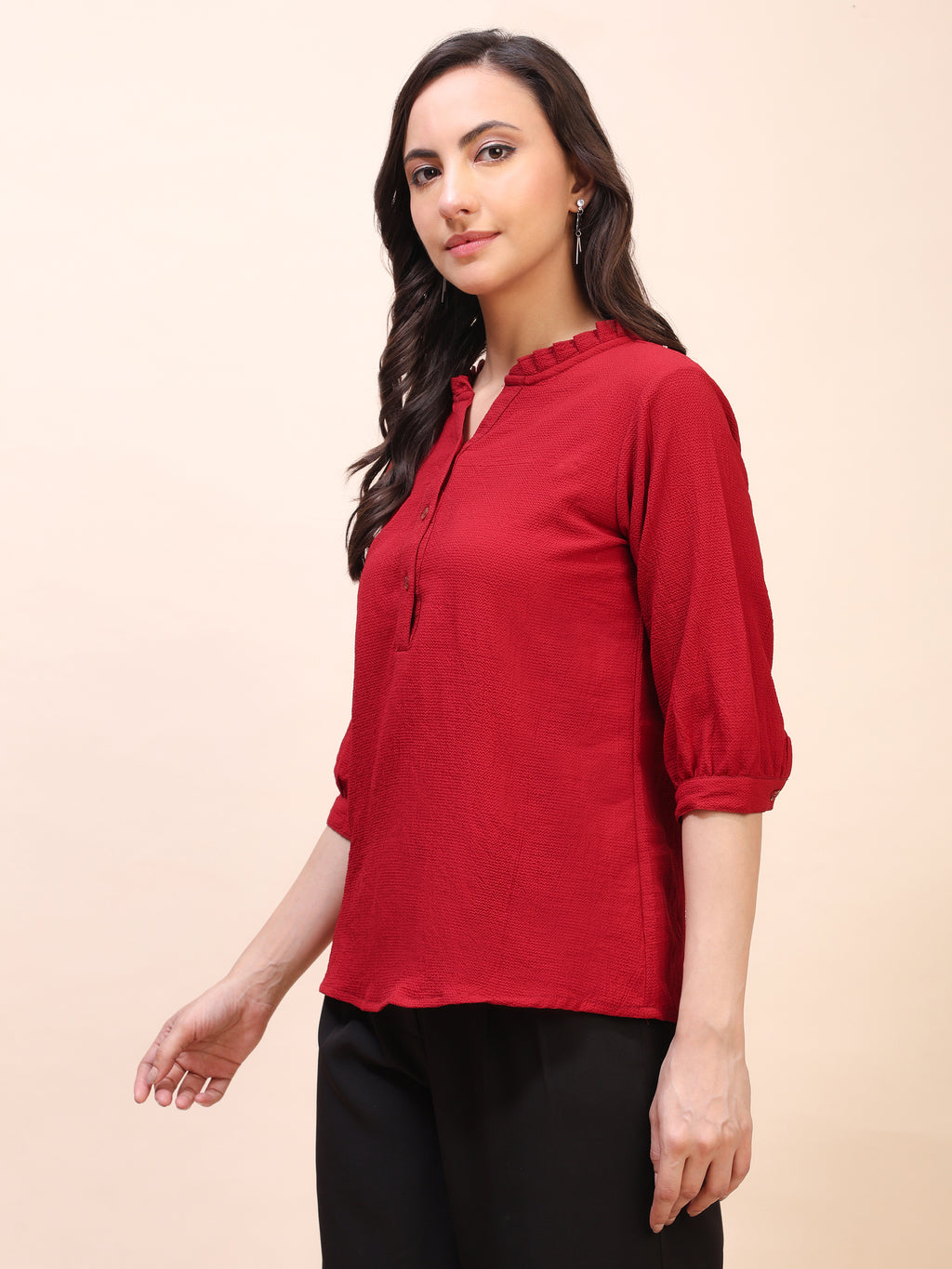 Classic Ruffle Detail Mandarin Collar Top