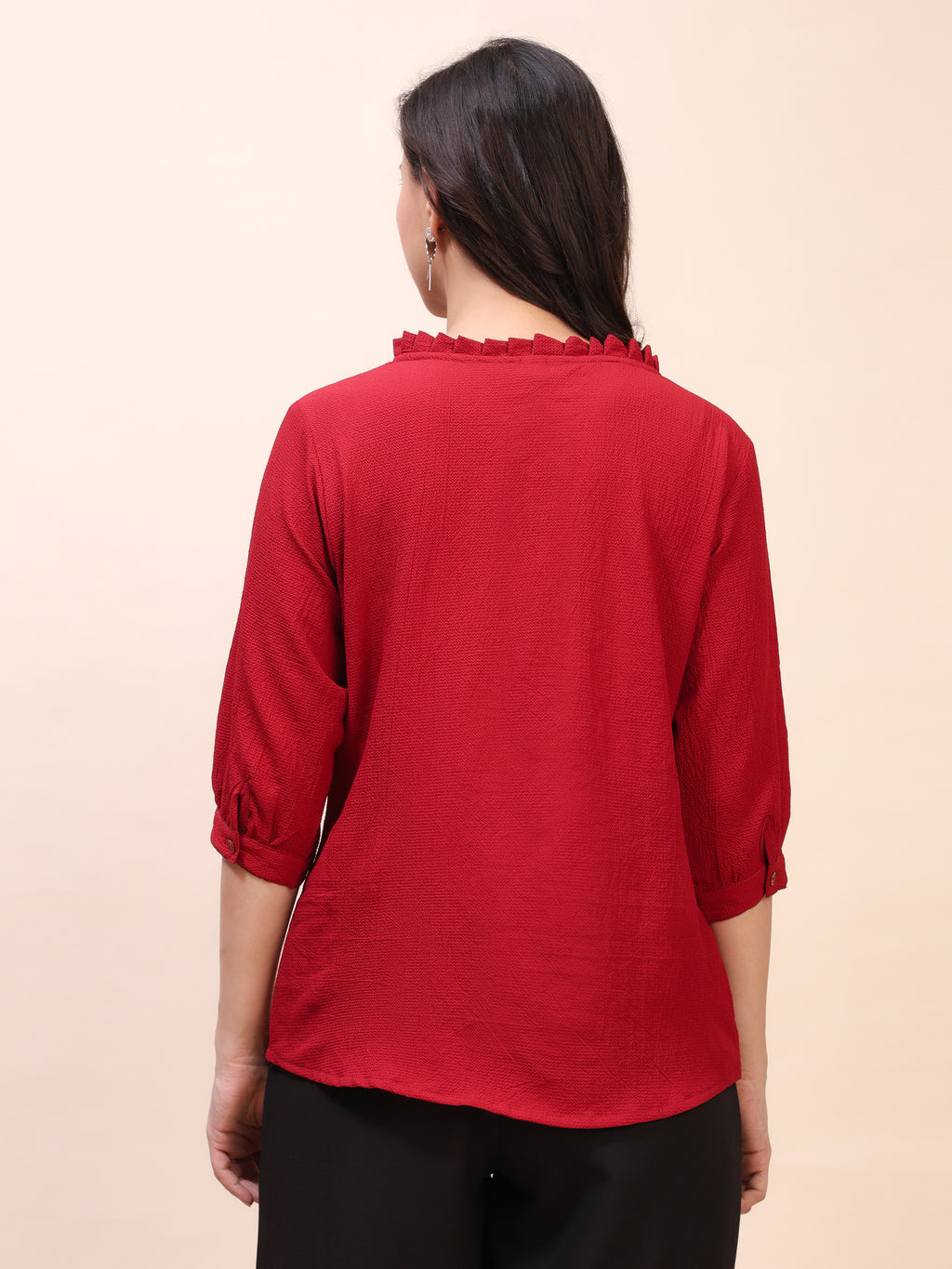 Classic Ruffle Detail Mandarin Collar Top