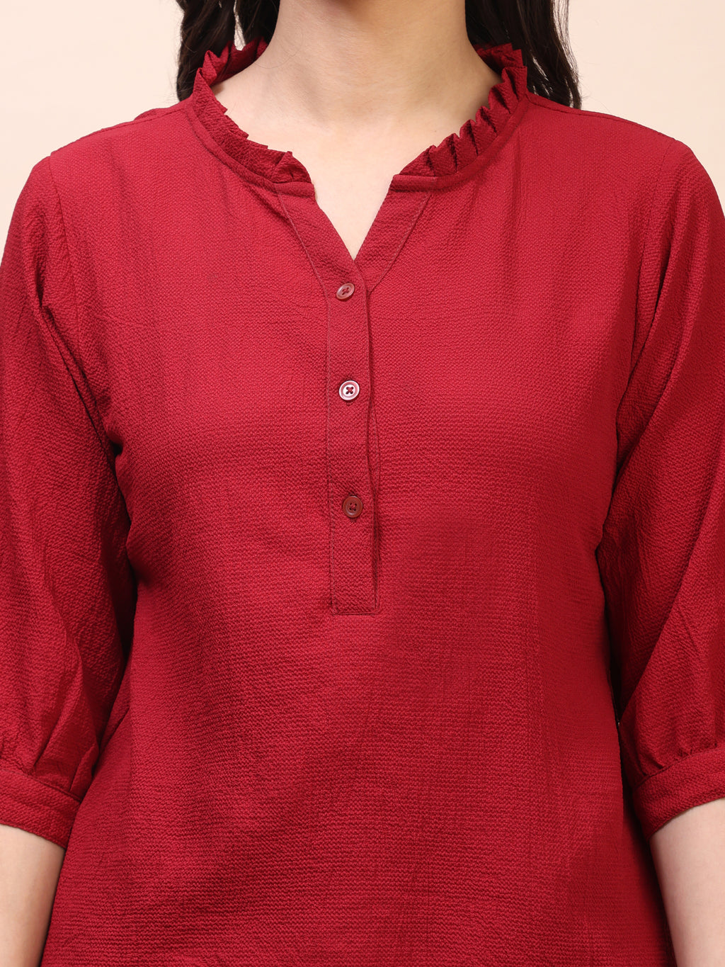 Classic Ruffle Detail Mandarin Collar Top