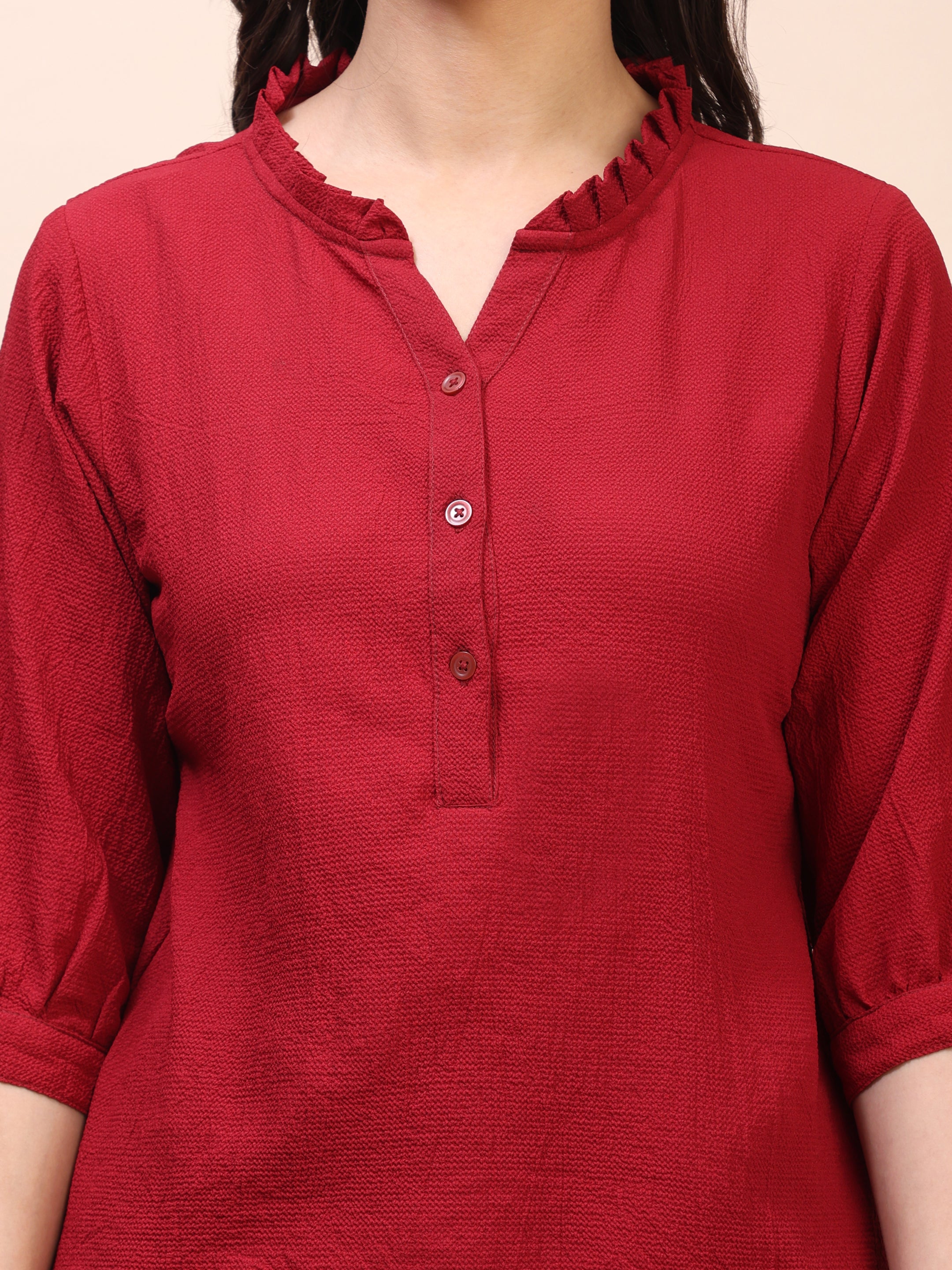 Classic Ruffle Detail Mandarin Collar Top