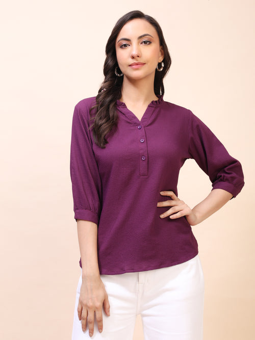Classic Ruffle Detail Mandarin Collar Top
